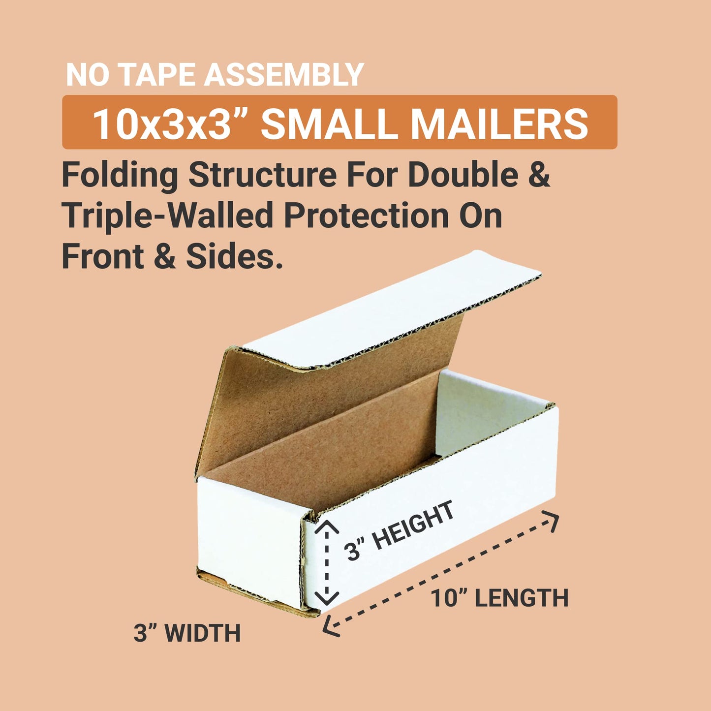 BOX USA Mailer Boxes Small 10"L x 3"W x 3"H 50-Pack - Corrugated Cardboard Box for Shipping, Moving, Mailing, Packing, Packaging and Storage
