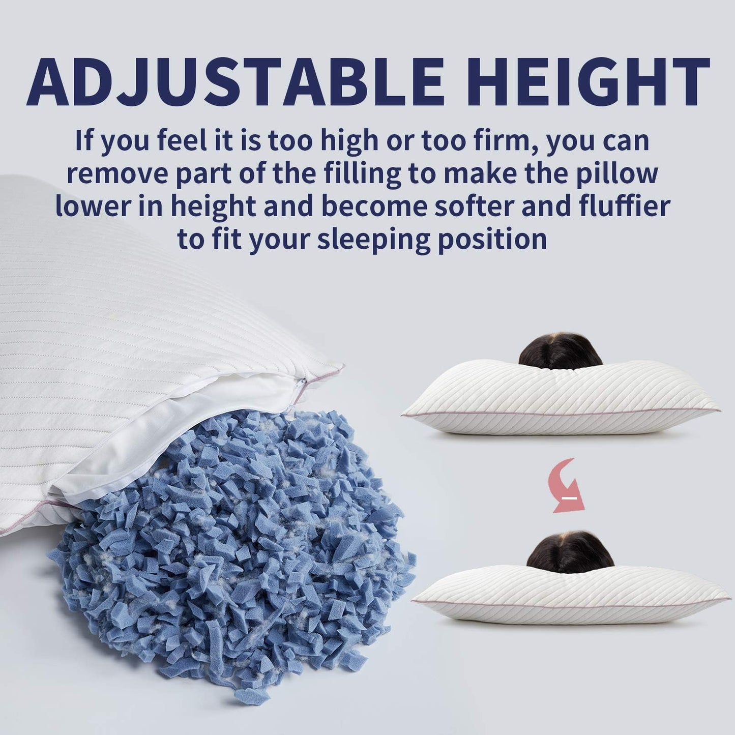 Olaftin Shredded Memory Foam Cooling Pillows 2 Pack,King Size Bed Pillows for Side,Back & Stomach Sleepers