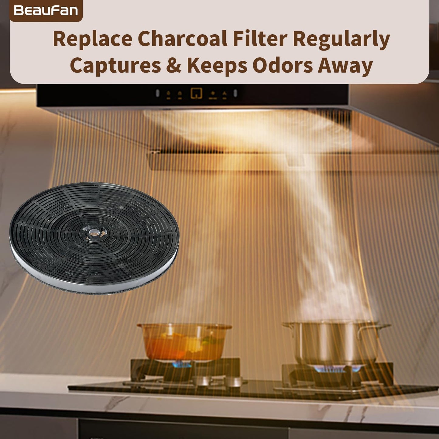 Beaufan 4 ‎WRHF004S2 Carbon Charcoal Filters Compatible with Winflo 30 In. Convertible Under Cabinet Ductless/Stainless Steel Glass Island Range Hood