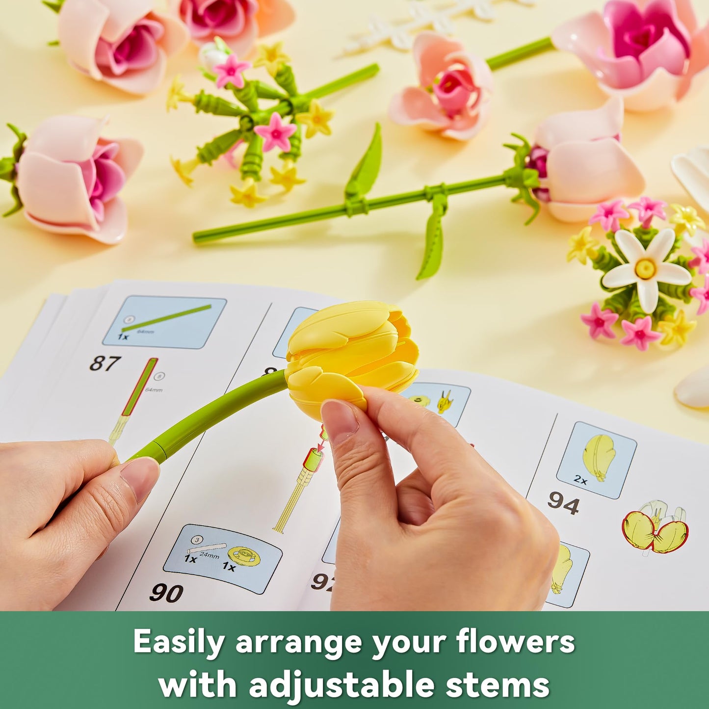 EWED Tulip Rose Flowers Building Sets, Gift for Mothers Day, Flower Bouquet Compatible with Lego Flowers Botanical Collection for Adults Women Girl Girlfriend Birthday Valentine Day Home Office Decor