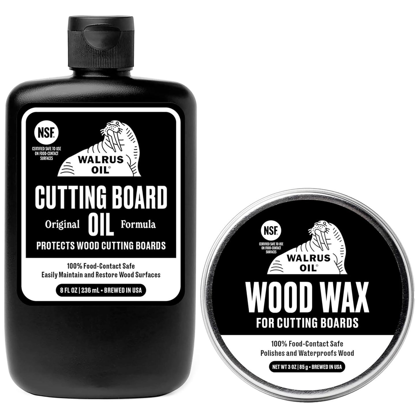 WALRUS OIL - Cutting Board Oil and Wood Wax Set. For Cutting Boards, Butcher Blocks, Wooden Spoons, and Bowls. 100% Food-Safe.