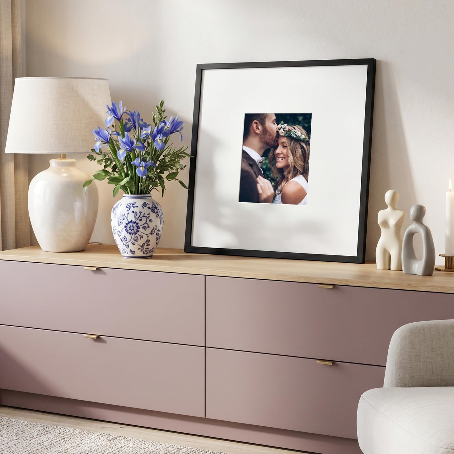 Americanflat 20x20 Picture Frame with Polished Plexiglass - Use as 8x10 Frame with Mat or Display 20x20 Photo Without Mat - Streamline Collection - Thin Border Square Frames for Wall Display - Black