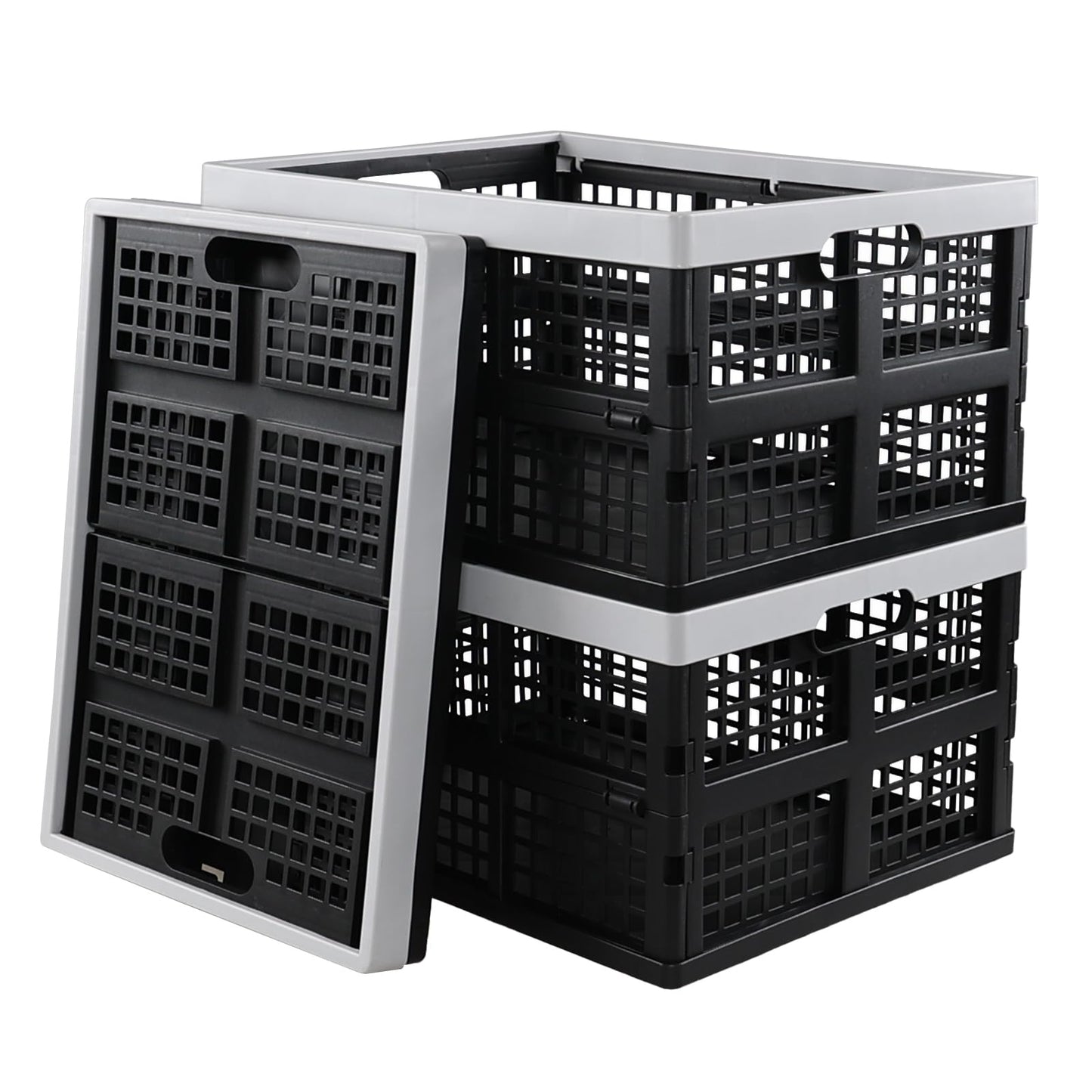 Ionoloy 3 Packs 34 L Plastic Collapsible Storage Crates, Stackable Foldable Storage Basket
