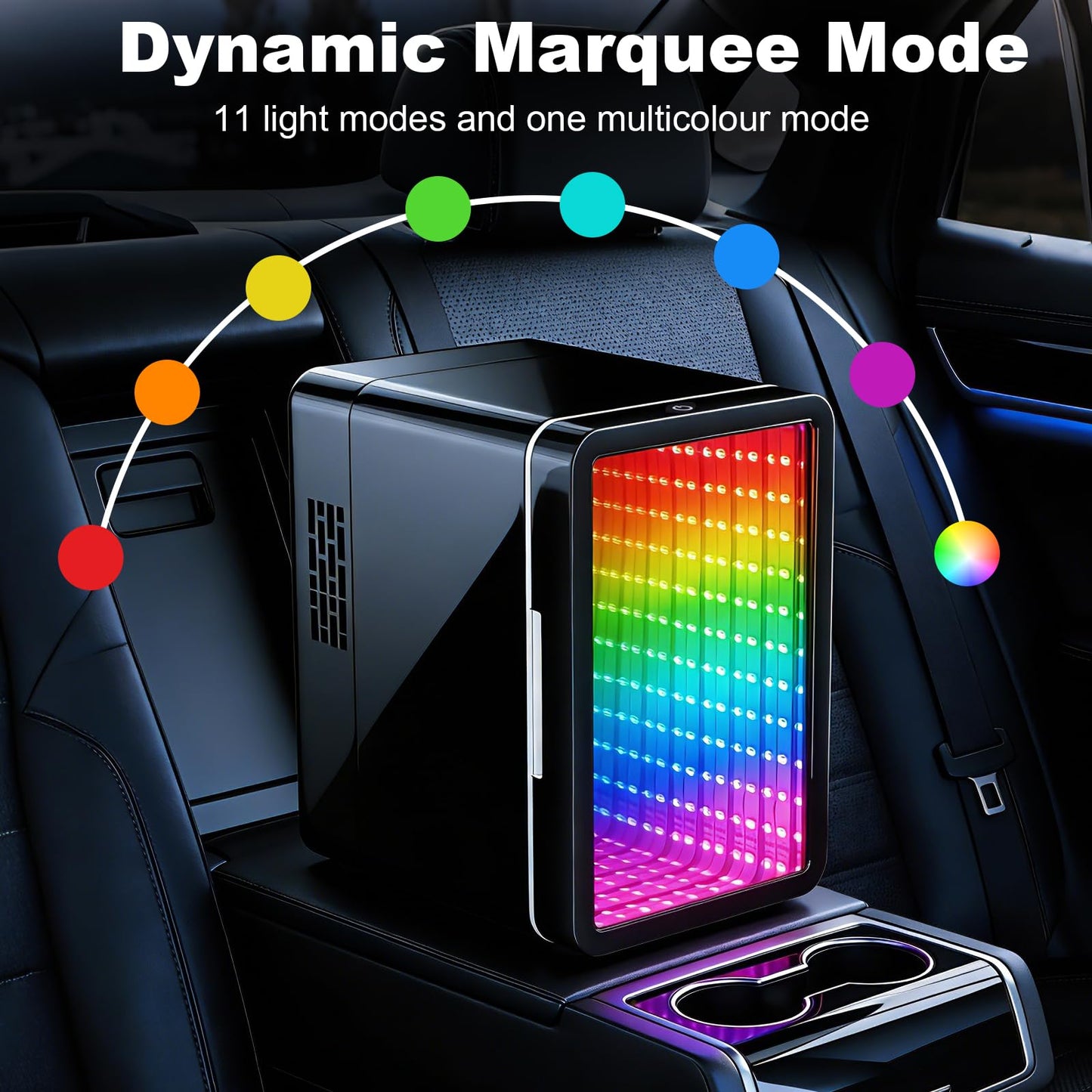 VANZBON Mini Fridge, Mini Compact Refrigerator with Gaming Light, 4 Liter/6 Cans Small Refrigerator with Mirror Door, AC/DC Portable Mini Cooler and Warmer Fridge for Bedroom, Car and Gaming Room
