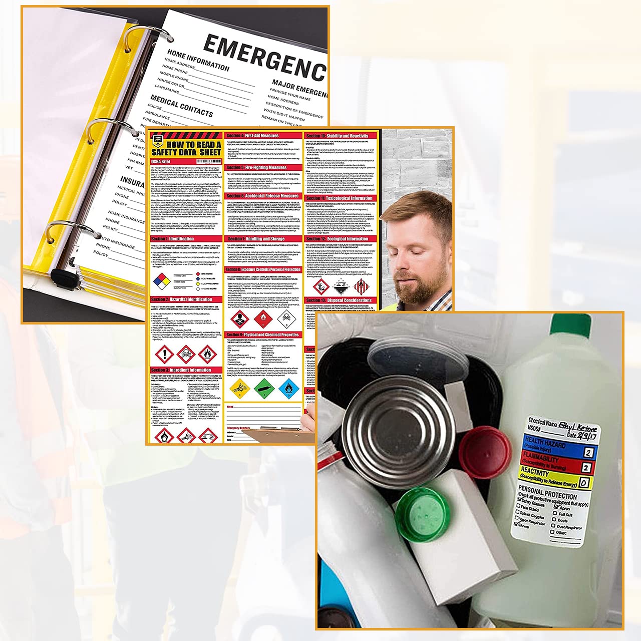 Performore SDS Display Rack -Set with 3 Inch Heavy Duty Ring Binder, Wire Rack, SDS Station Sign, Chain, Mounting Hardware, SDS Poster & SDS Sticker (250 Roll) Included