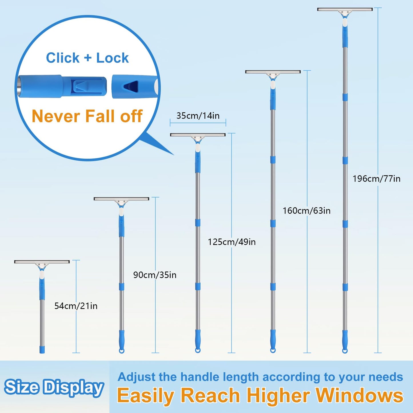 Mitclear 77'' Professional Squeegee Window Cleaner Tool with Extension Pole, Car Windshield Cleaning Kit with Long Handle, Window Washing Equipment for Indoor Outdoor Windows & Car Glass