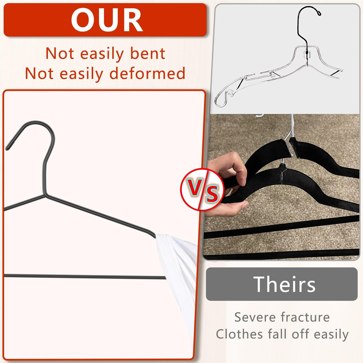 40Pack+5 Clips Luxurious Hanger Set, 16.69" Heavy Duty Metal Hangers, Upgraded Thicker Sturdier Weight Capacity 50lbs, Sturdy Black Metal Hangers for Home and Commercial