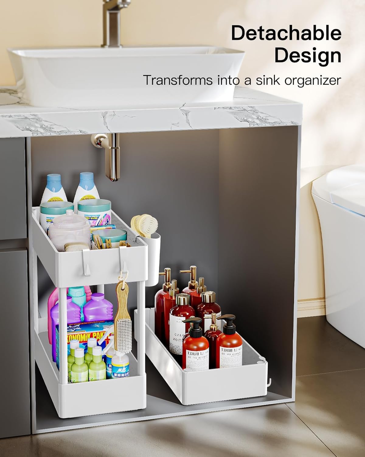 Pipishell Slim Storage Cart with Wheels, Bathroom Cart Organizer Storage Small, Rolling Carts for Bathroom, Laundry Room, Kitchen, Narrow Space, White PIUC04W