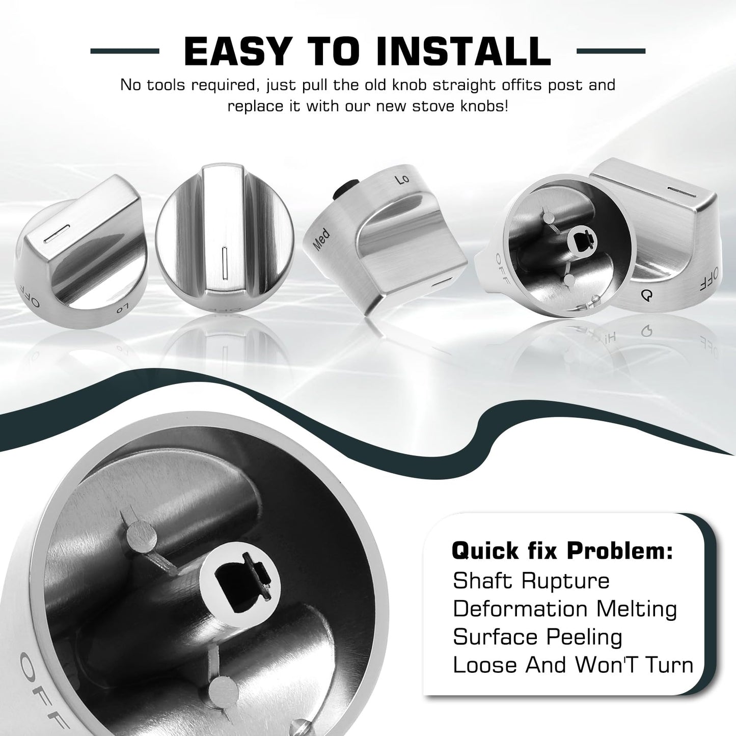 Stainless Steel W11159630 Stove Knob Compatible with Whirlpool Stove Parts,W11159630 Gas Range Knob Replacement W11023139,W11159630 Stove Top Knobs 5 Pcs