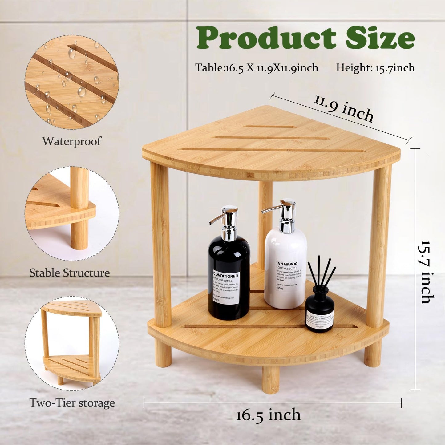 GUGIGIP Upgraded Bamboo Corner Shower Stool for Inside Shower Waterproof,2-Tier Shower Foot Rest with Storage Shelf,Corner Shower Shelf Bench Caddy Shaving Leg,Bath Seat,Gifts for Women Mom