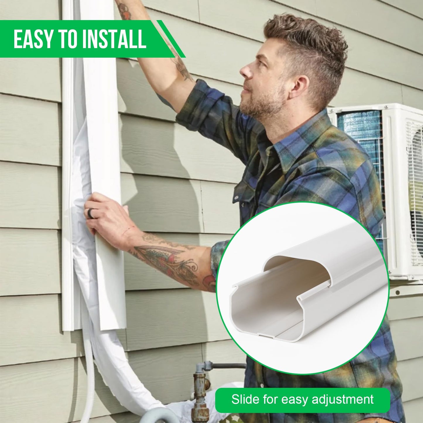 Kerykwan 4" W 15.5Ft L Mini Split AC Line Cover Kit Decorative PVC Tubing Pipe Cover Set for Center Air Conditioner&Heat Pumps Systems