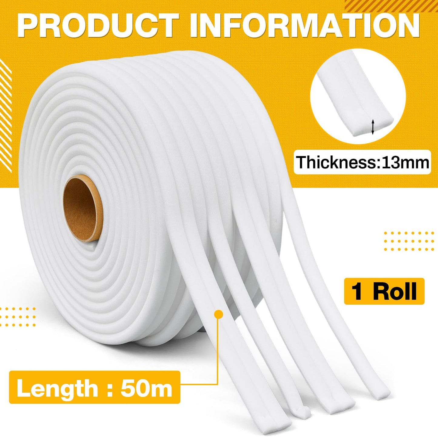 Pangda 1 Roll 1/2 Inch x 54 Yards Soft Edge Foam Masking Tape White Automotive Foam Making Tape for Sealing Car and Truck Door Jams Overspray Protection