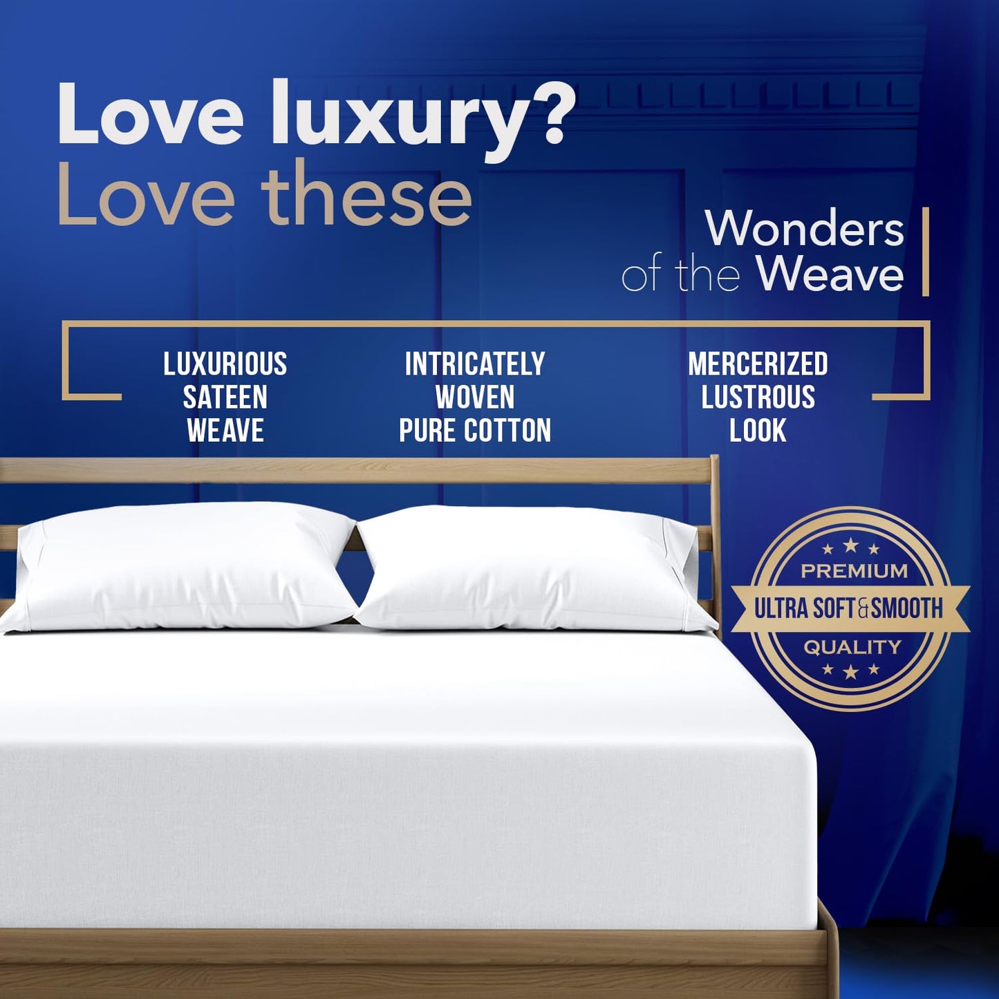 TEXAS LINEN CO. Premium Egyptian Cotton King Size Fitted Sheet Only - Luxury 1000 Series Lonestar Lovin' Collection 22" Extra Deep Pocket King Fitted Sheet (White), Hotel Quality Bottom Sheets