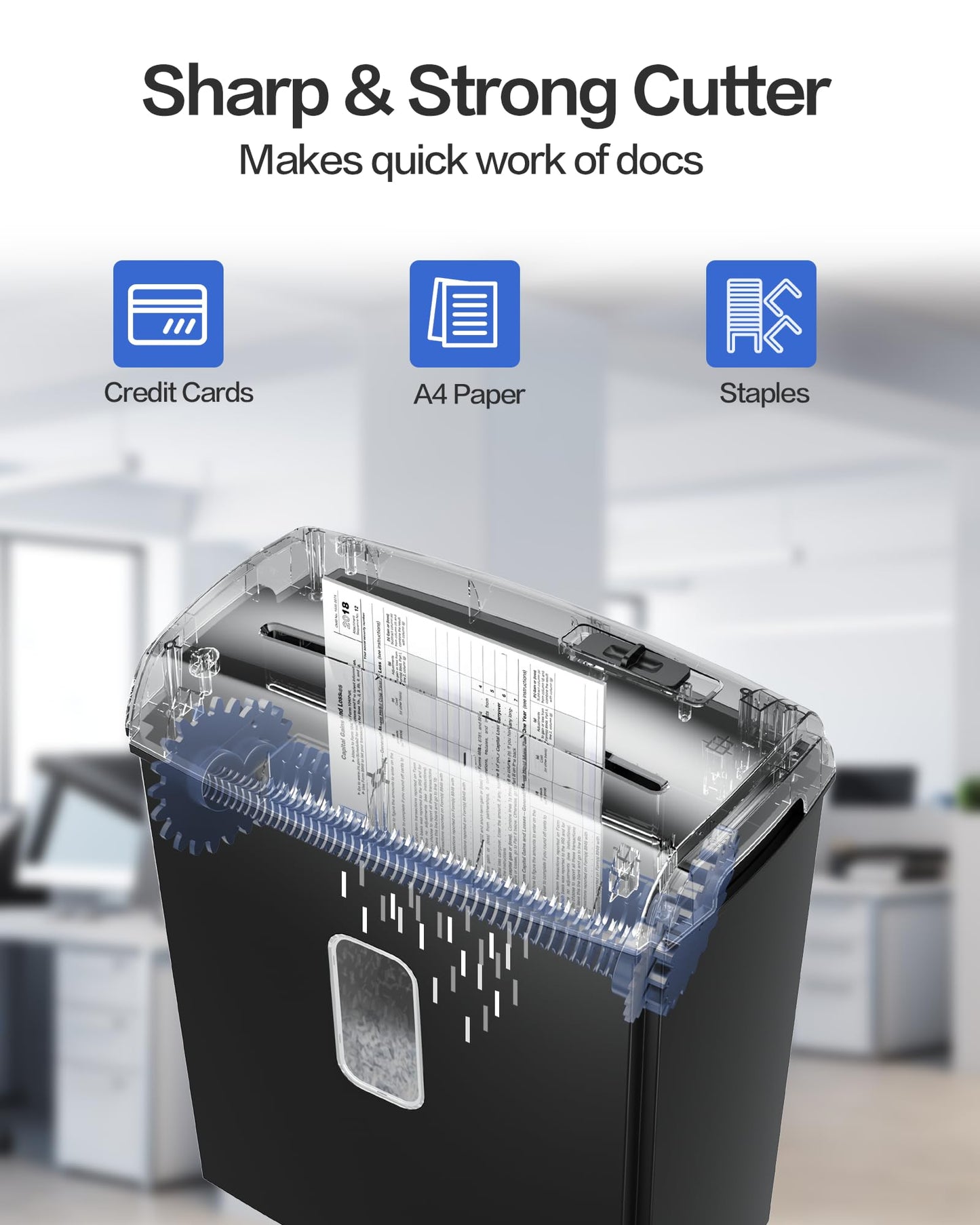 Locksworth 8-Sheet Micro Cut Shredder for Home Office, 4 Gallons Bin P-4 High Security Shredders for Papers/Credit Cards/Staples/Clips, Small Commercial Paper Shredder with Transparent Window