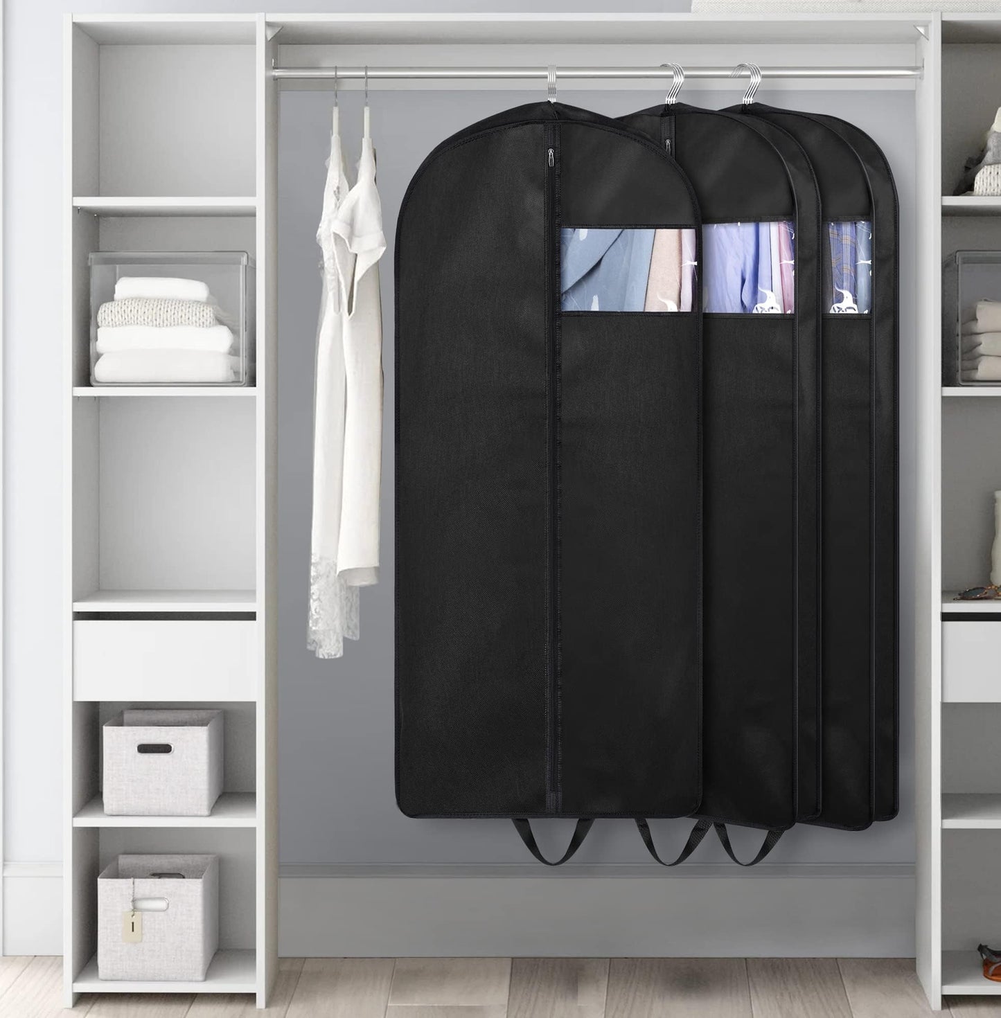 KIMBORA 54" Suit Bags for Closet Storage and Travel, Gusseted Hanging Garment Bags for Men Suit Cover With Handles for Clothes, Coats, Jackets, Shirts（3 Packs）