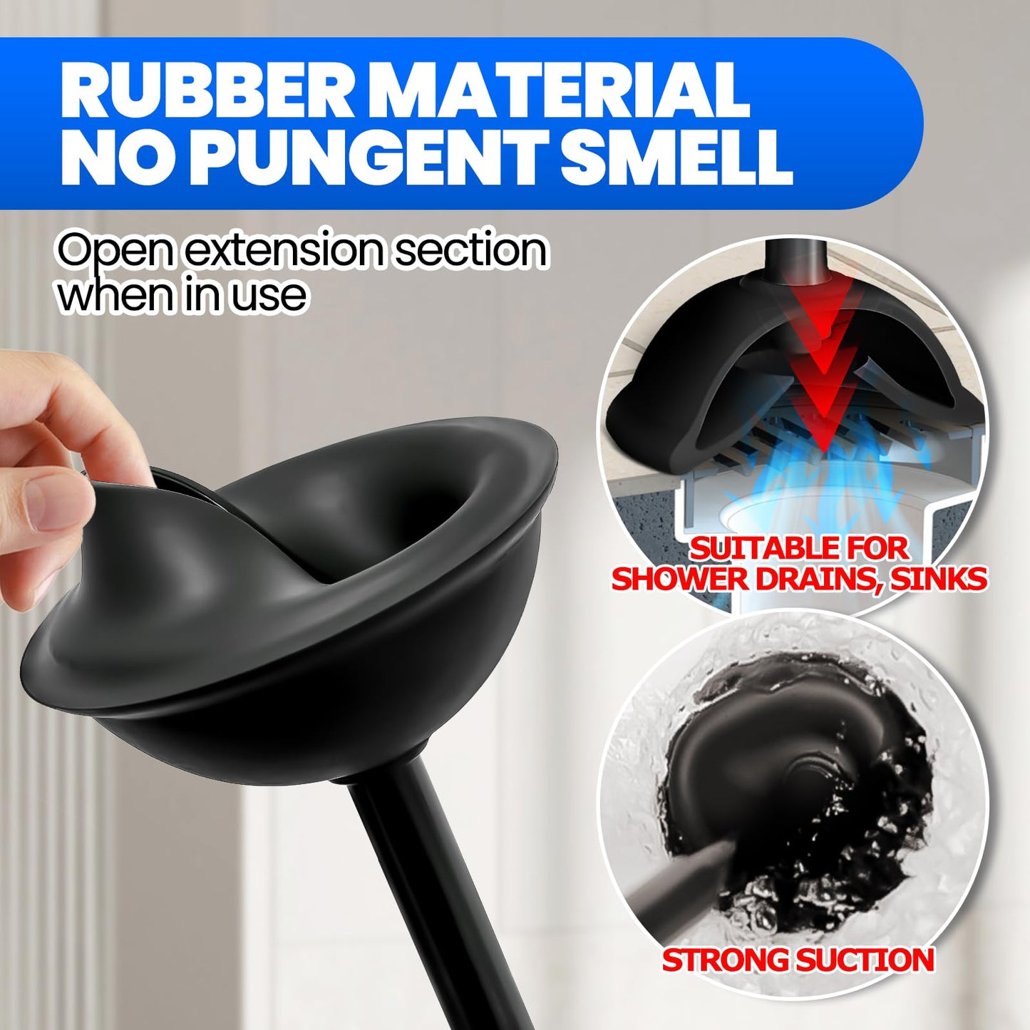 Denvlex 2Pack 2 in 1 Toilet Brush and Plunger Set, Extended Handle Plunger,Toilet Bowl Brush Plunger Set,Bathroom Cleaning Tools,Cleaning Brush,Toilet Brush Plunger Combo(Bright Black)