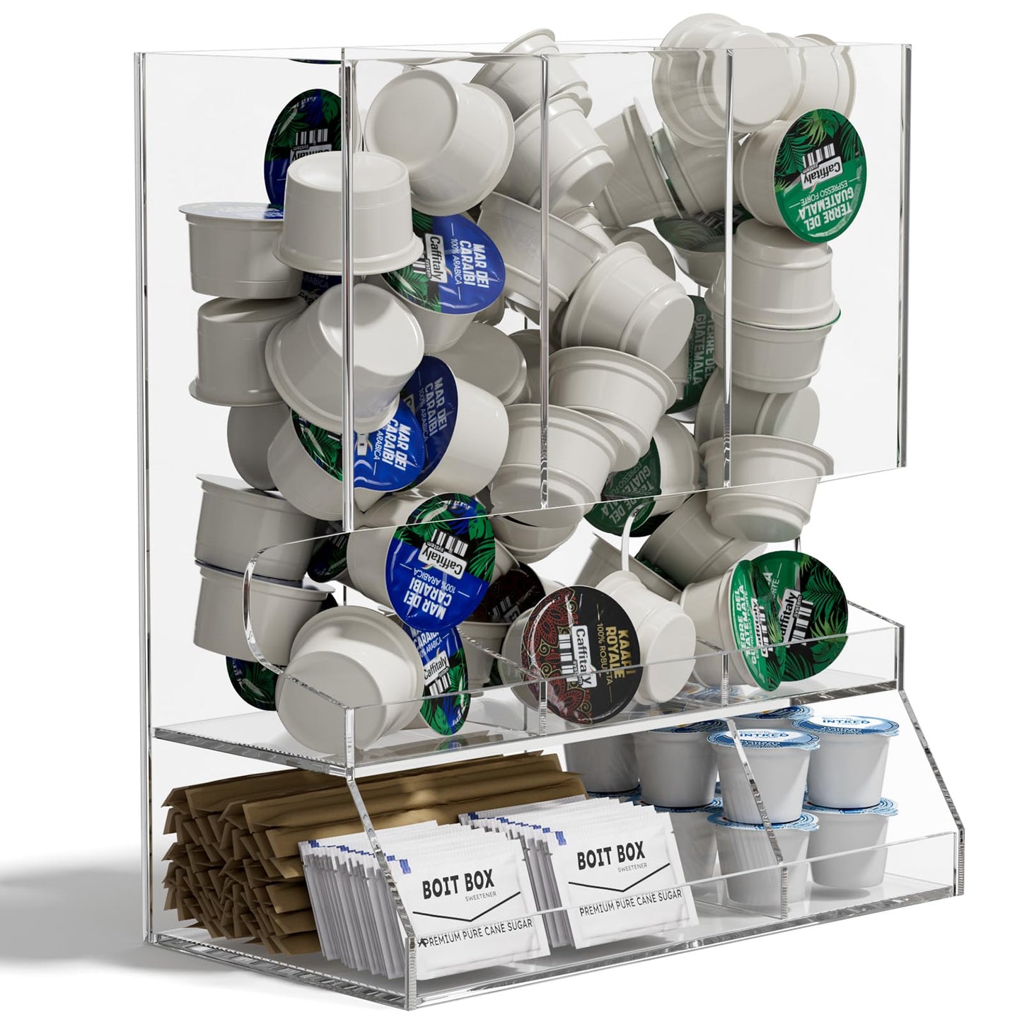 AITEE Clear Acrylic Coffee Pod Holder Dispenser for K Cups, 30-Capacity 3-Compartment Visible Rack, Space-Saving Countertop Organizer for Kitchen, Office, Pantry, 8.9" L x 4.6" W x 10.2" H
