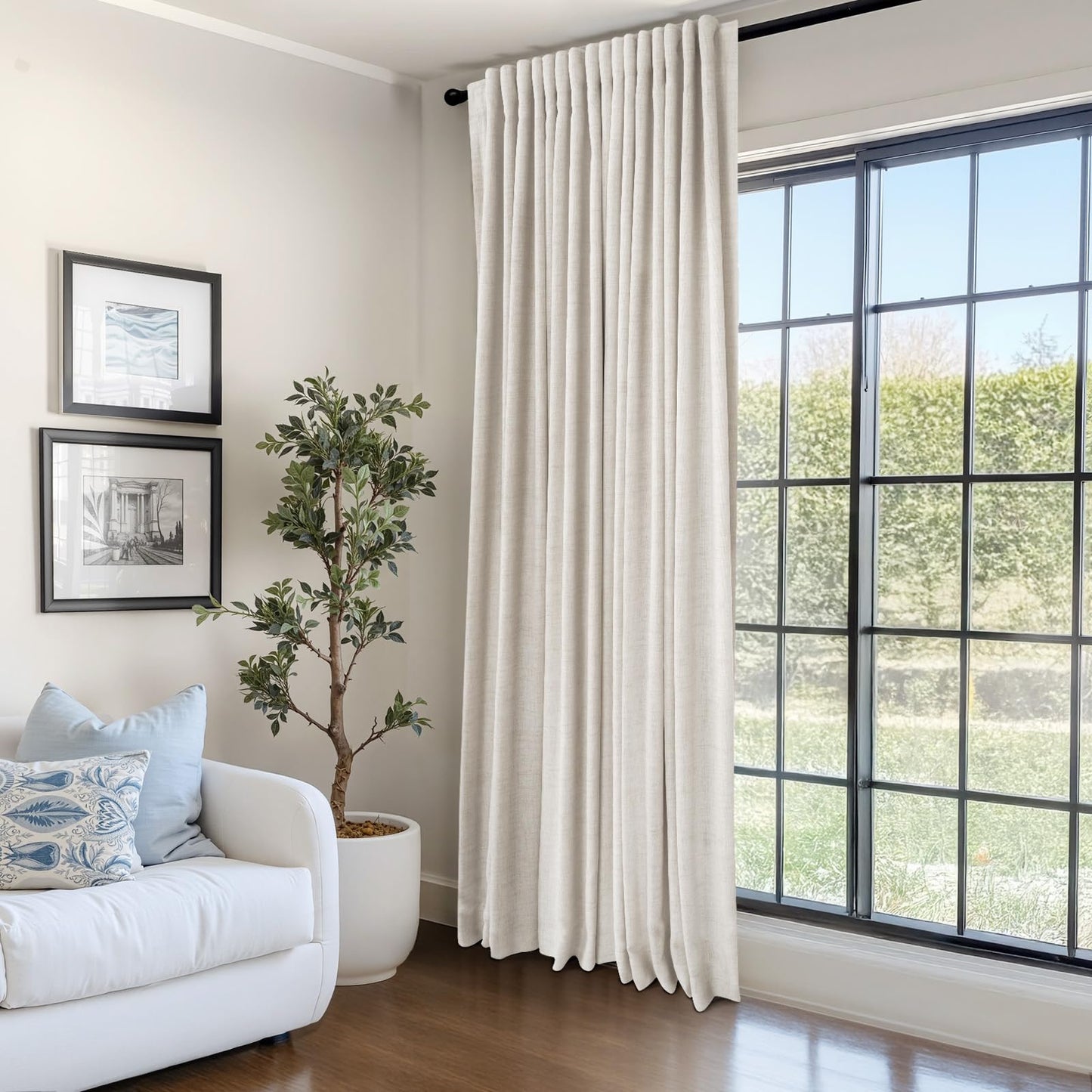 100% Blackout Shield Linen Blackout Sliding Door Curtains for Living Room, Back Tab/Rod Pocket Thermal Insulated Curtains for Sliding Glass Doors, 1 Panel Set, 100" W x 96" L, Cream