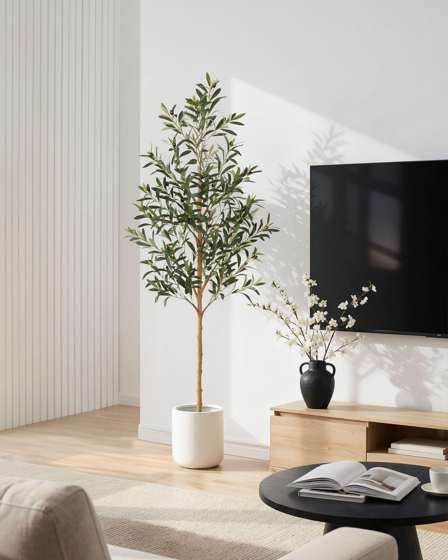 FLOWORLD 6FT Olive Trees Artificial Indoor, Tall Fake Olive Tree (72in) with Realistic Leaves and Olives, Sturdy Weighted Base,Large Faux Plants for Home Office, Living Room, Outdoor