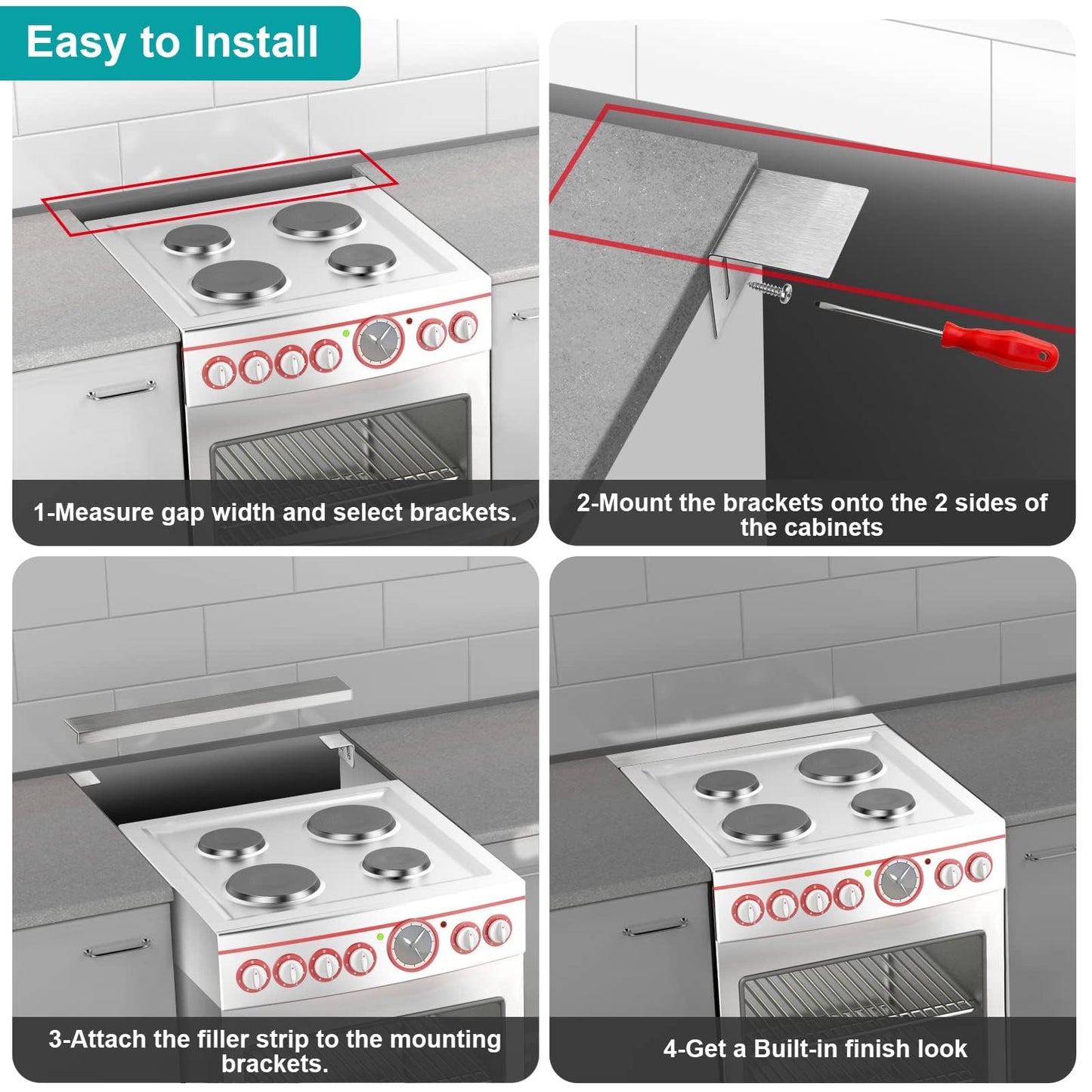 30" Stove Gap Filler, Slide-in Range Rear Filler Kit - Stainless Steel Backsplash for Stove, Easy to Install Backsplash Behind Stove Between Stove Range and Wall for Most Brand Kitchen Stoves