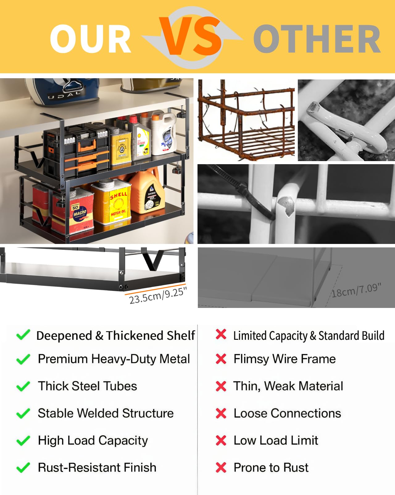 Under Shelf Storage Basket Organizer – Adjustable Hanging Holder with Knob Lock by prueBox, Heavy Duty Metal Panel for Pantry, Kitchen, Office, Closet (1 Pack)