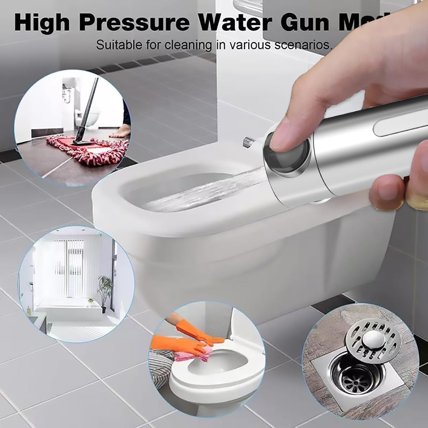 High Pressure Handheld Shower Head High Pressure Shower Heads- High Flow Even with Low Water Pressure - Hand Held Showerhead Set with 59″Replacement Hose/Bracket and Cotton Filters (Premium Chrome)