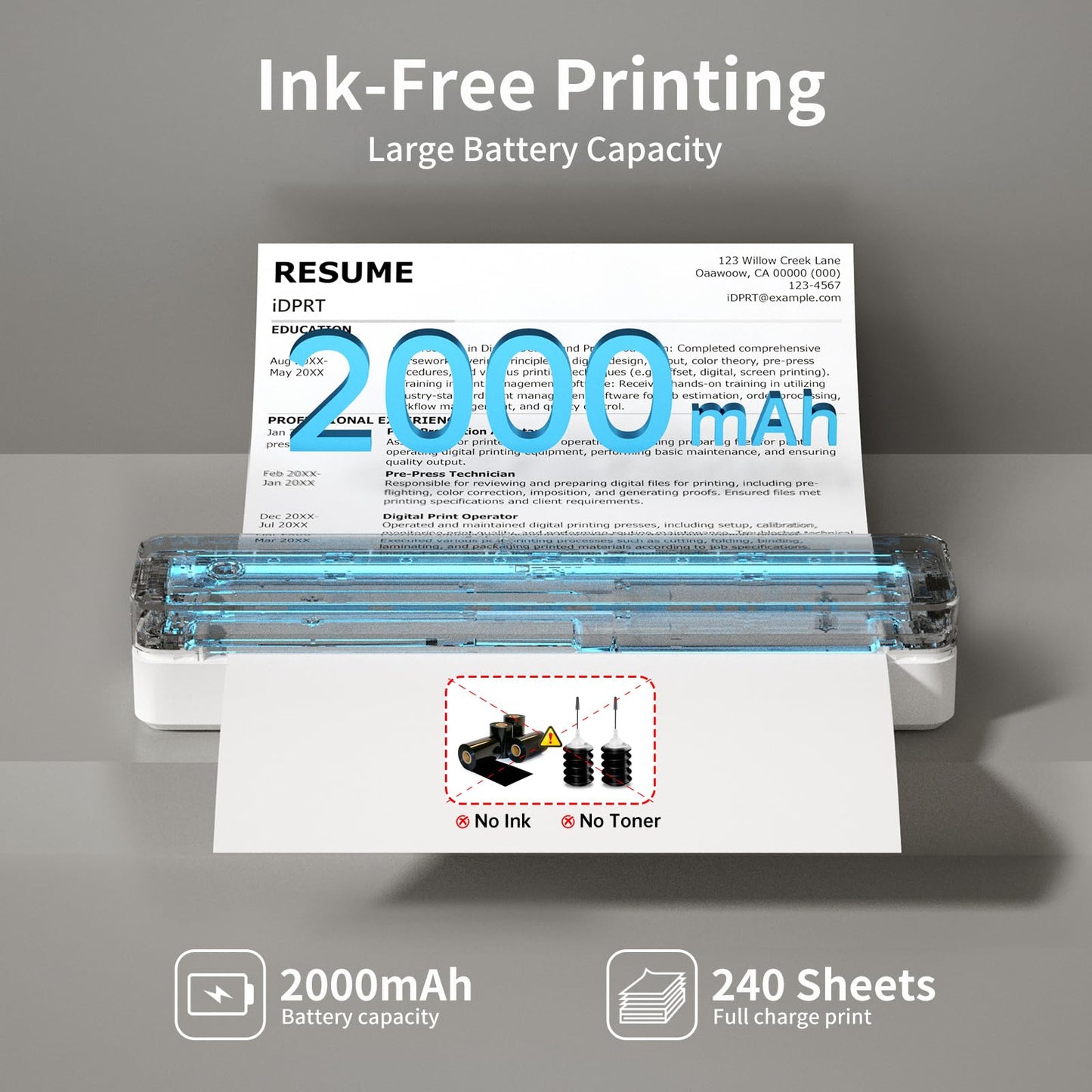 iDPRT Portable Inkless Printer for Travel,Wireless Thermal Printers Support 8.5" x 11" US Letter/A4,Small Mobile Bluetooth Printer for Home Use,Office,Vehicles,Compatible with Smartphone & Laptop