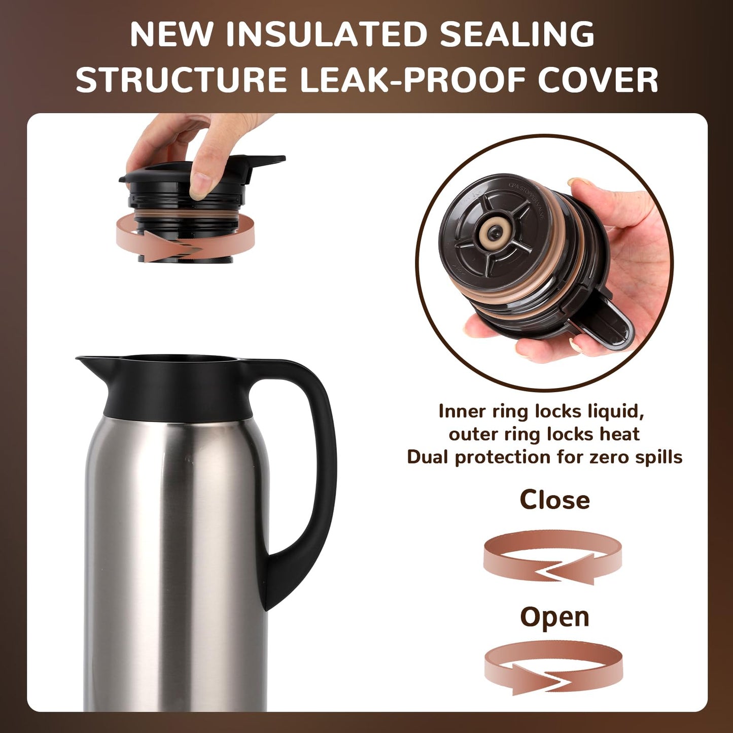 316Stainless Steel Coffee Carafe 84oz - 12 Hours Hot & 24 Hours Cold Large Capacity Coffee Server for Home/Office/Camping Silver