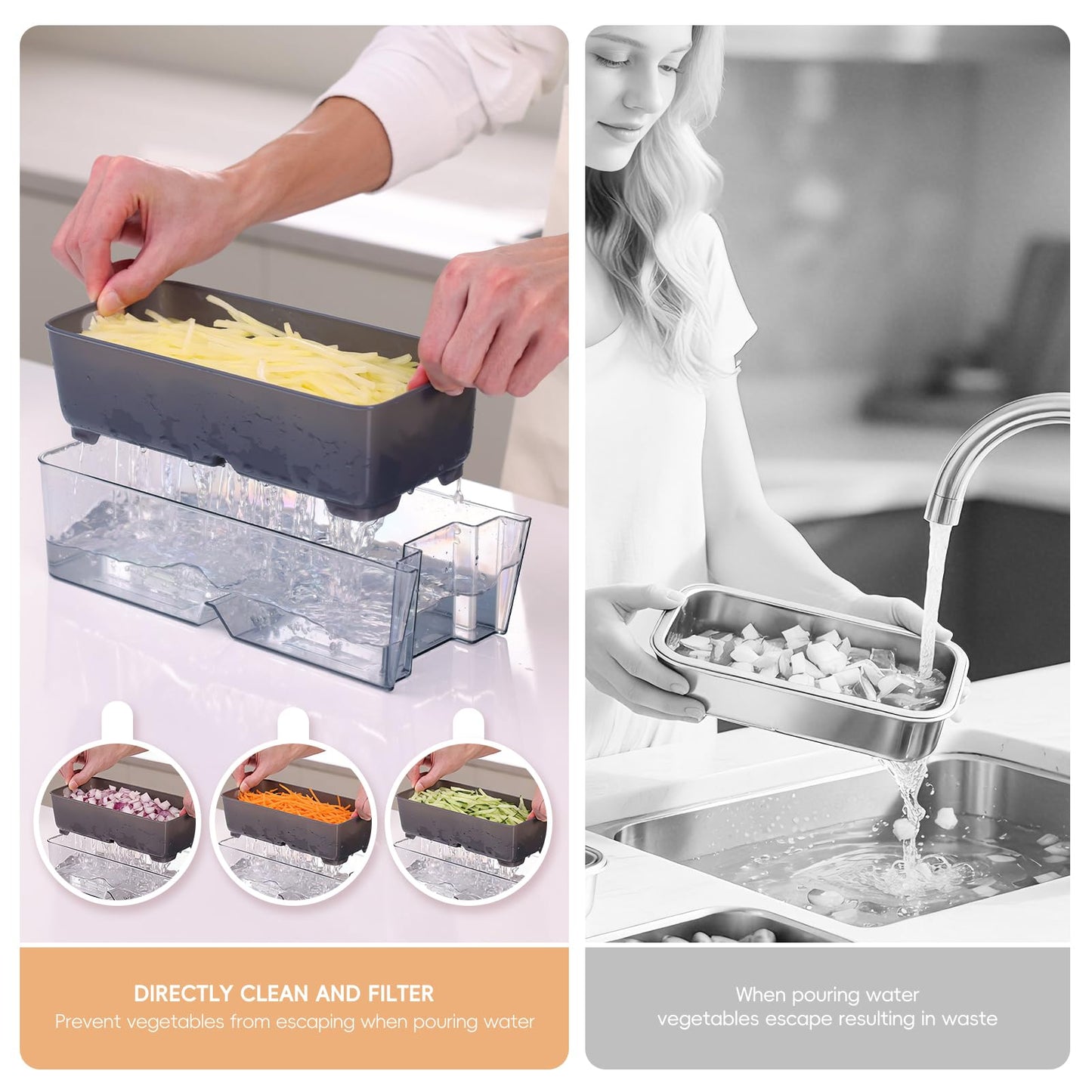 ONCE FOR ALL Safe Mandoline Slicer Pro, Gen 4th, Adjustable Thickness Vegetable Slicer For Kitchen, Food Chopper With Container, Lid, Drain Basket, Veggie Cutter For Potato Onion Fruit