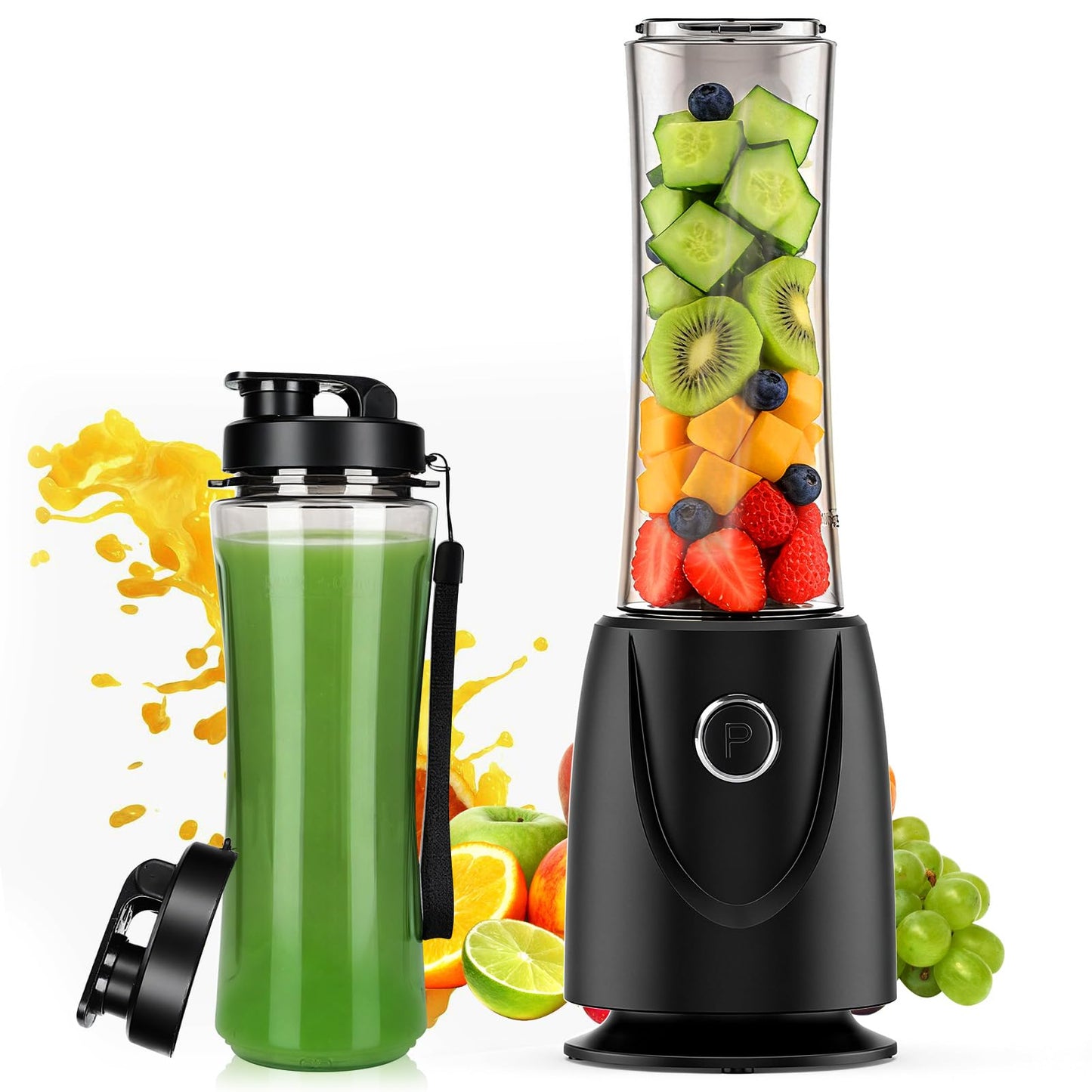 OMMO 500W Personal Blender for Smoothies, Milkshakes and Juices with 4-Fin Blades, 17oz BPA-Free Tritan Portable Cup, Powerful Single-Serve Kitchen Blender