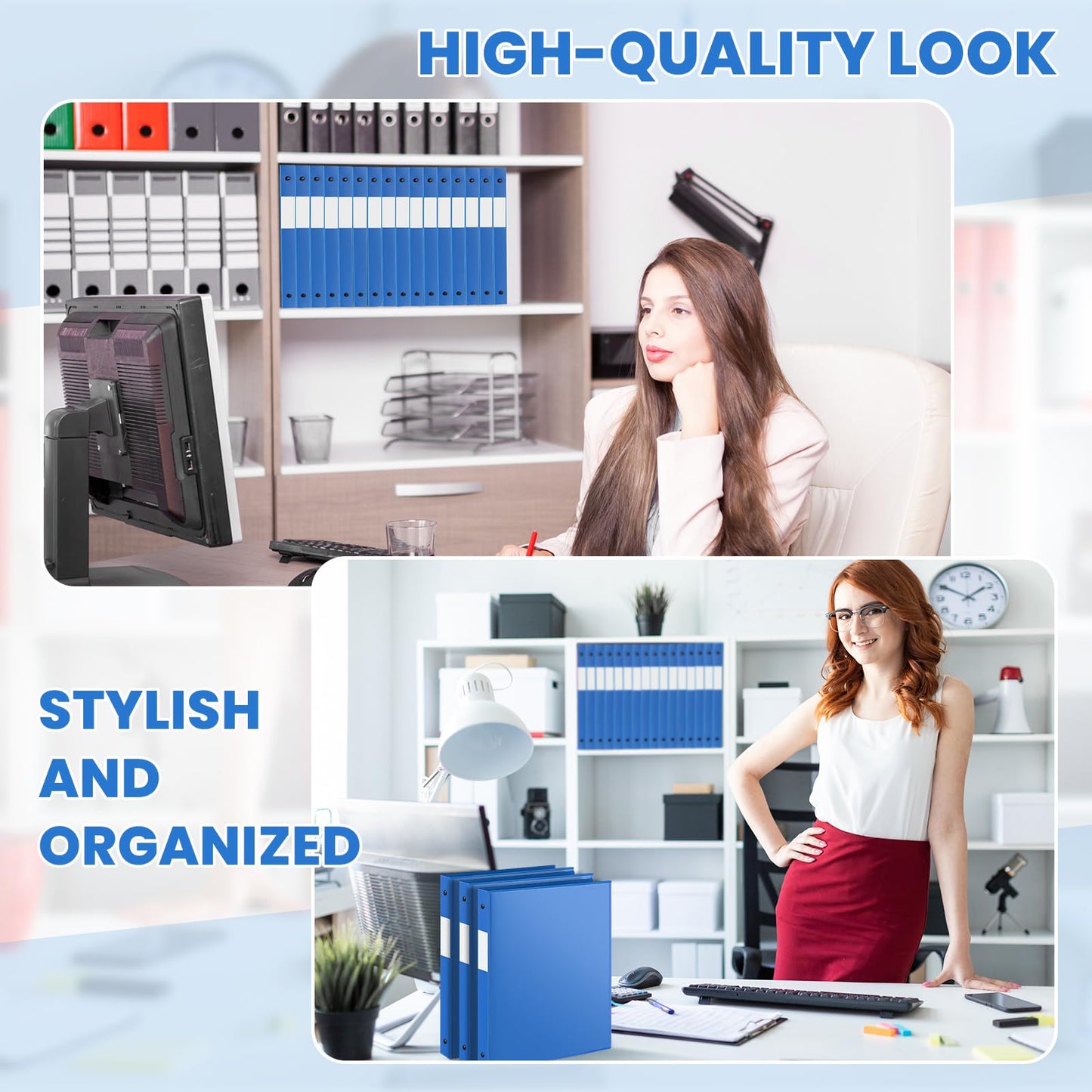 Henoyso 16 Pack 1/2 Inch 3 Ring Binder with Clear Cover Fit Letter Size 8.5" x 11" Paper Holds 140 Sheets, Bulk Binders for Organizing School, Office & Classroom Documents, 1 Pocket (Blue)