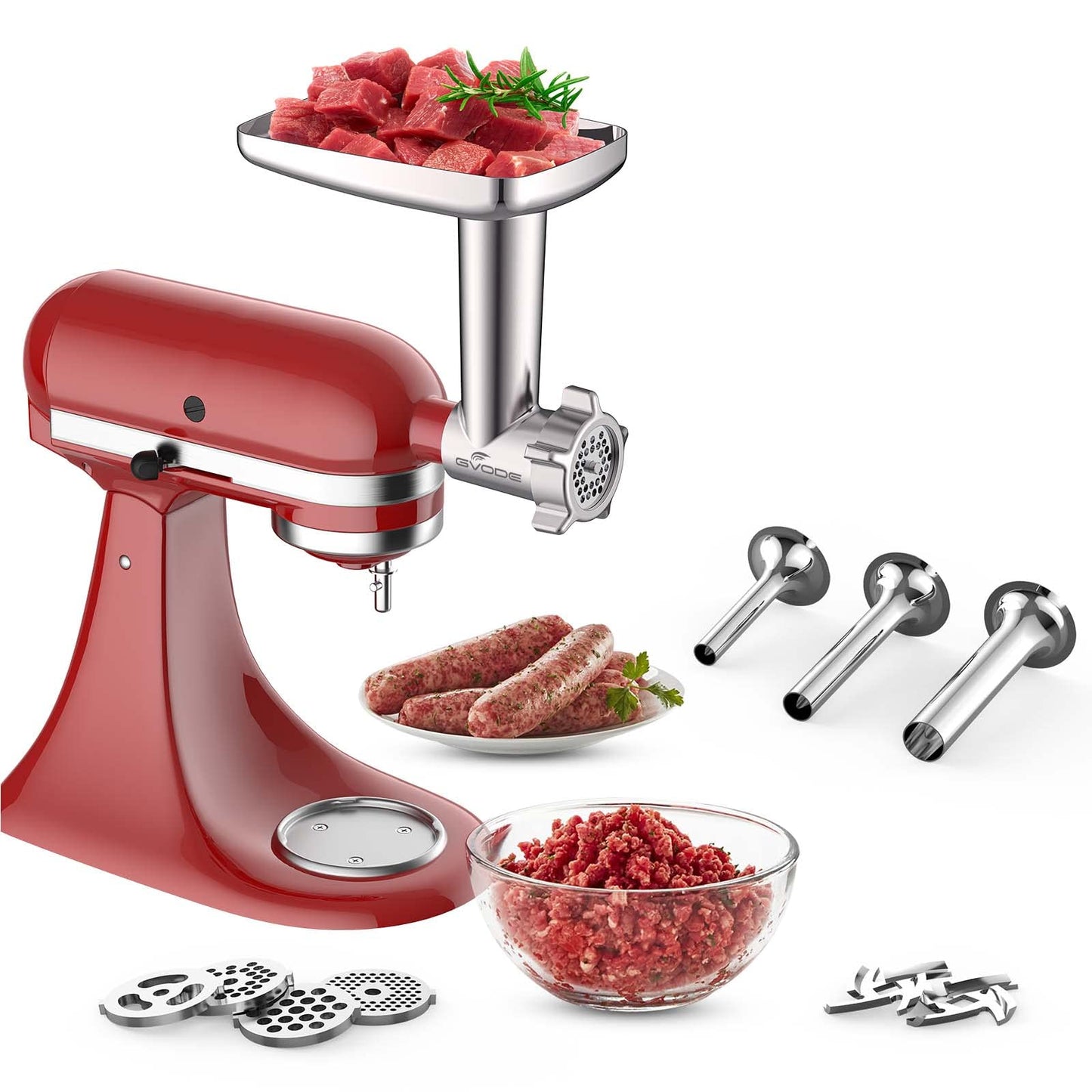 Metal Meat Grinder Attachment for KitchenAid Stand Mixer, Meat Grinder for Kitchen Aid Includes 4 Grinding Plates, 3 Sausage Stuffer Tubes, 2 Grinding Blades, Food Grinder Attachment for KitchenAid