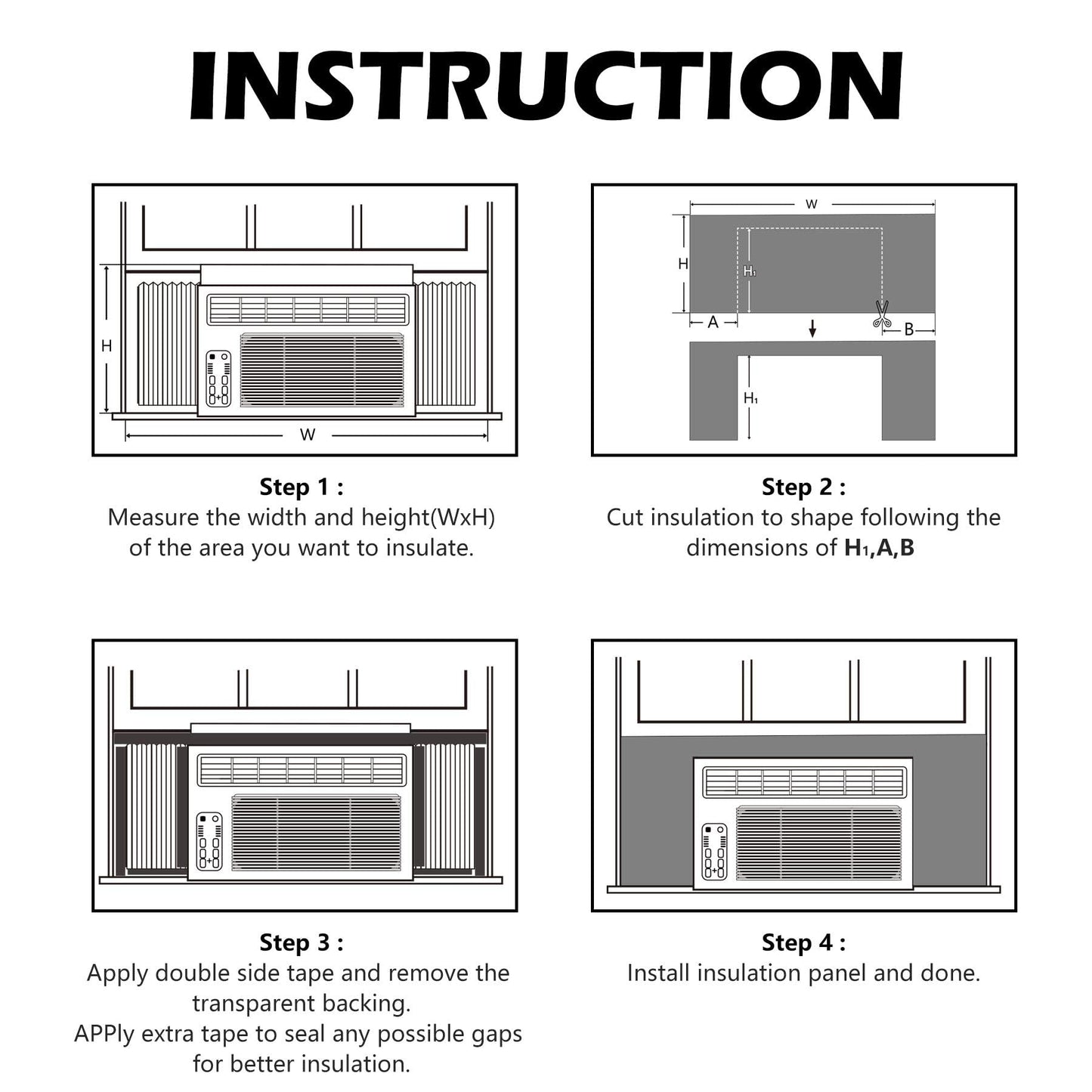 BJADE'S Window Air Conditioner Side Insulated Foam Panel,Full Surround Panels Window Seal Kit, Summer and Winter Heat and Draft Insulating 48in W