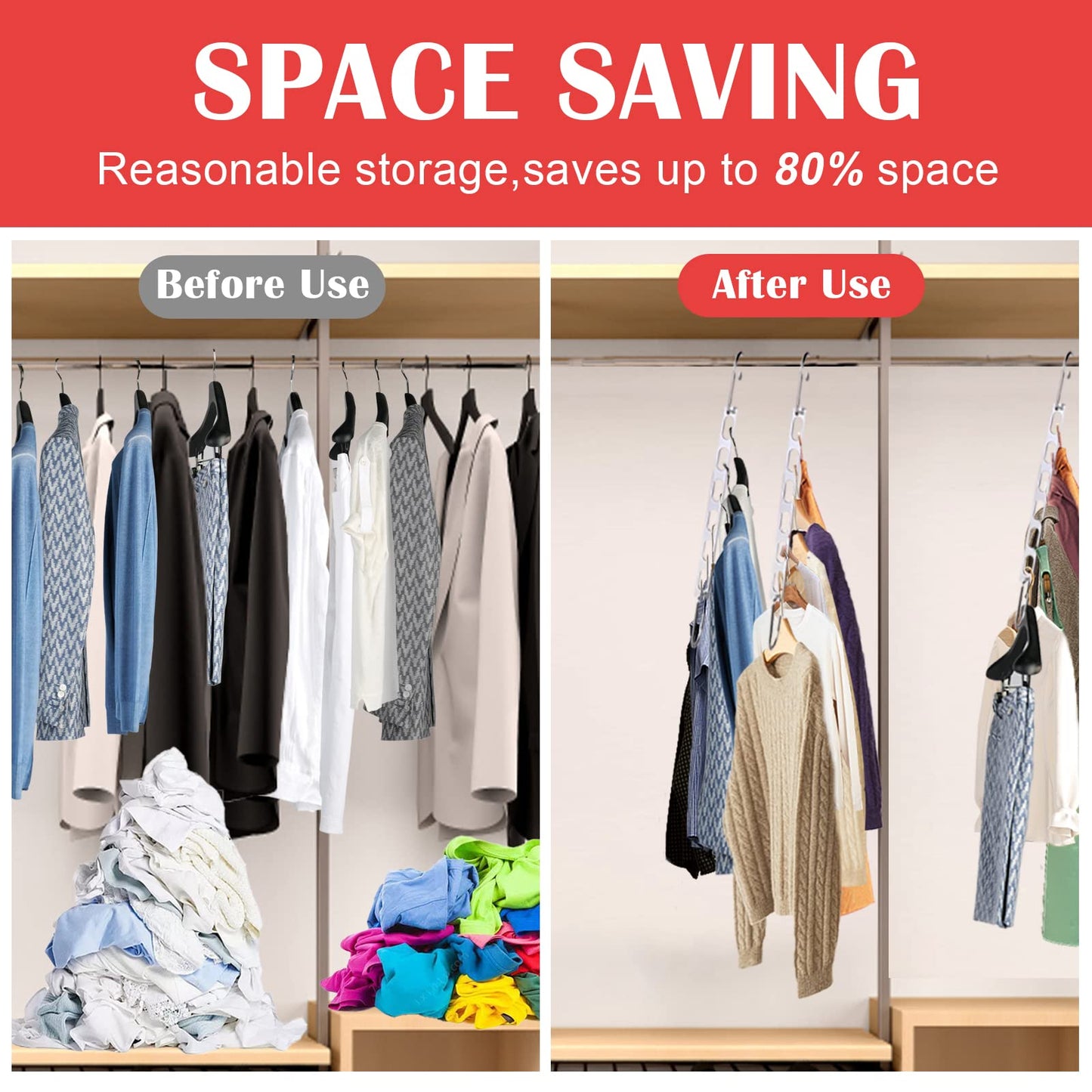 12 Pack Space Saving Hangers for Clothes, Collapsible Metal Hangers Organizer, Clothes Space Savers, Closet Organizers and Storage, Dorm Room Essentials