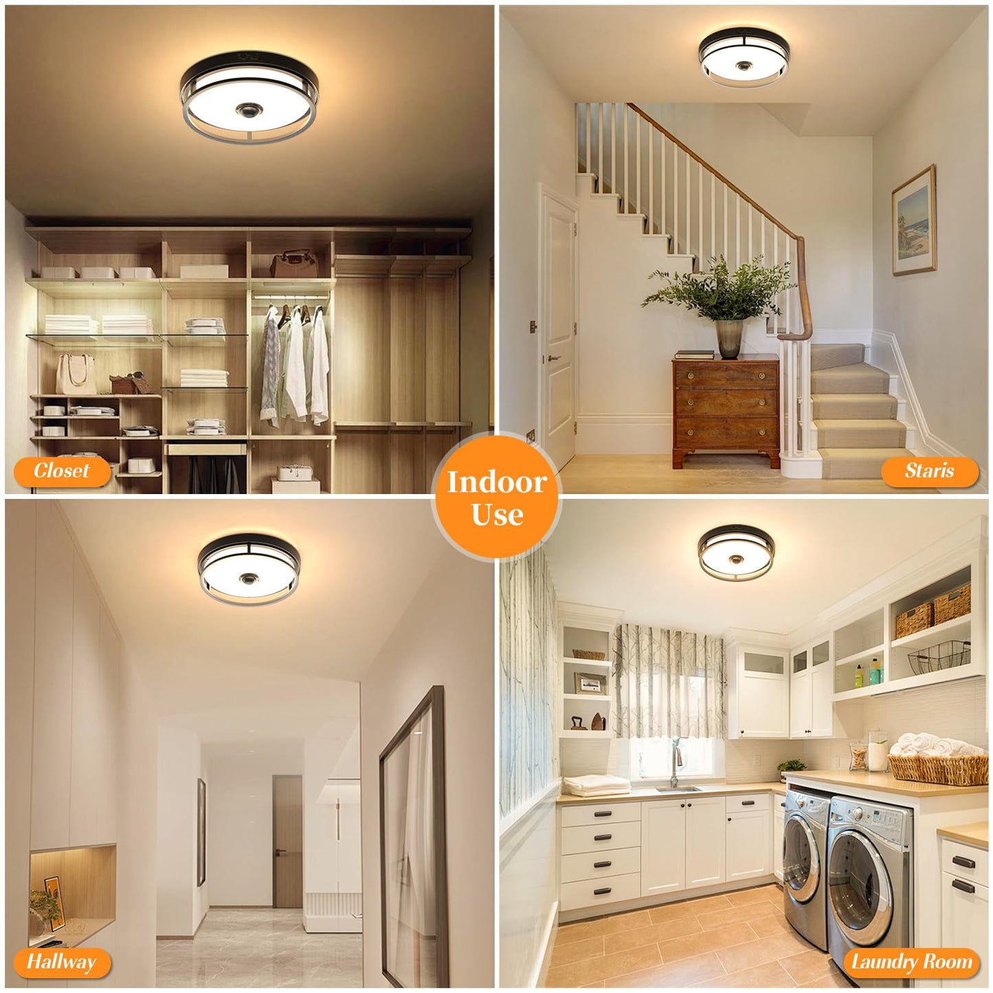 OYKYOHEI Motion Sensor Outdoor Ceiling Light, Flush Mount LED Ceiling Light Fixture, 12" Dusk to Dawn Porch Lights for Outdoor Ceiling, Black Ceiling Lamp for Entryway, Garage, Hallway