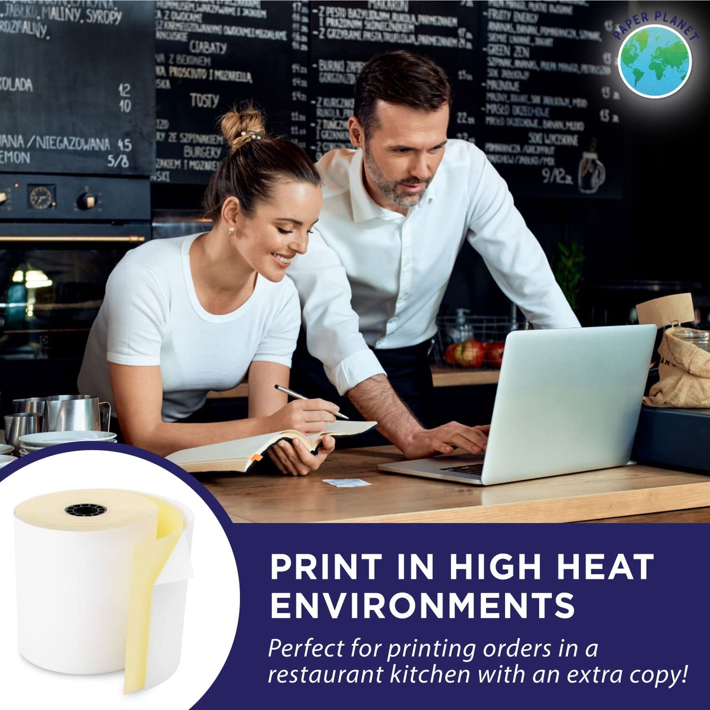 Kitchen Printer Paper for Clover Kitchen Receipt Printer Star SP700 Ink Printer) by Paper Planet | 2-Ply Carbonless Paper | 18 Rolls with 1 Ribbon