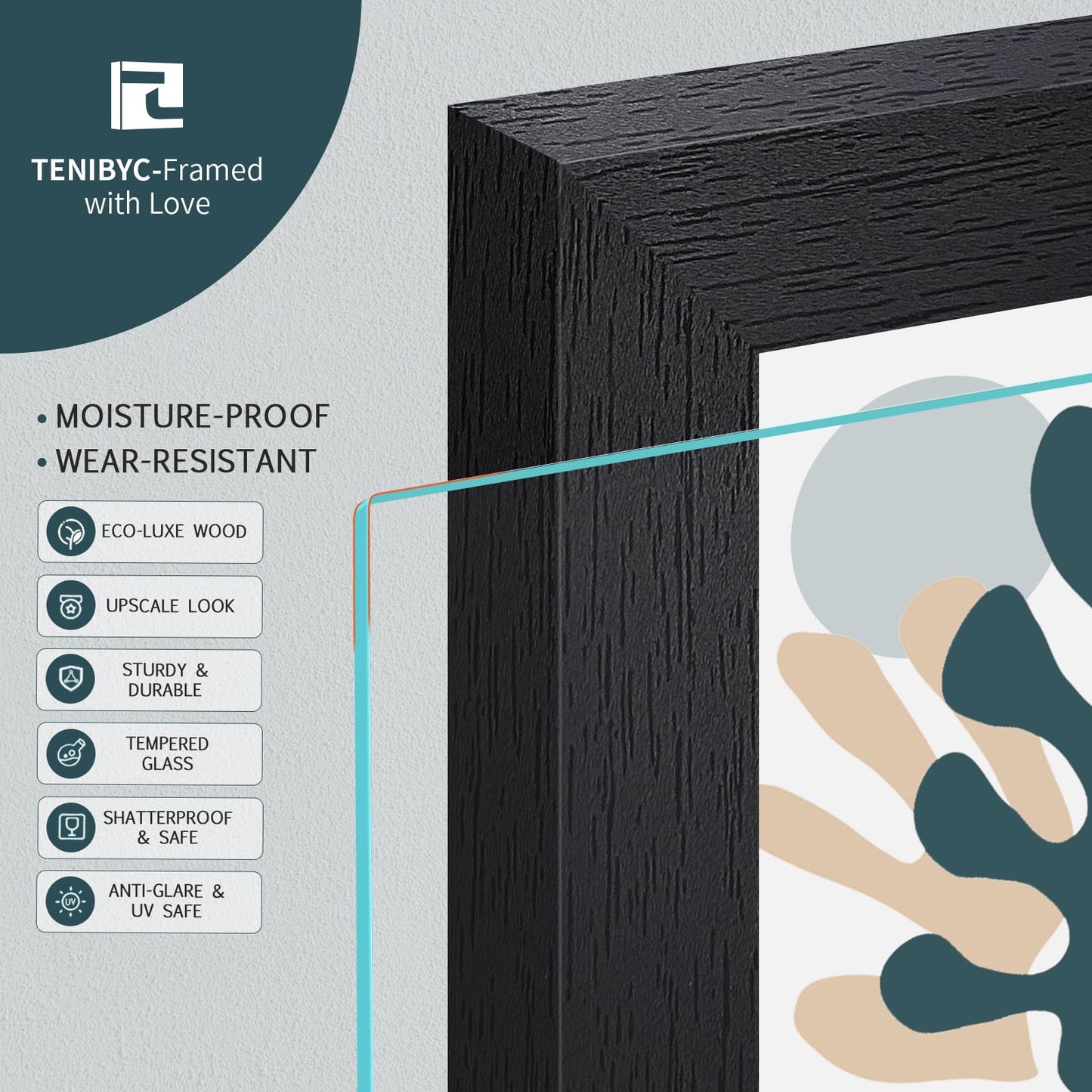 TENIBYC 11x14 Picture Frame Set - 4 Pack, Black Wood Photo Frames - Tempered Glass - Displays Photos 8x10 with Mat or 11 x 14 without - Room, Office, Gallery, Studio, and Hallway Decor - Wall Hanging