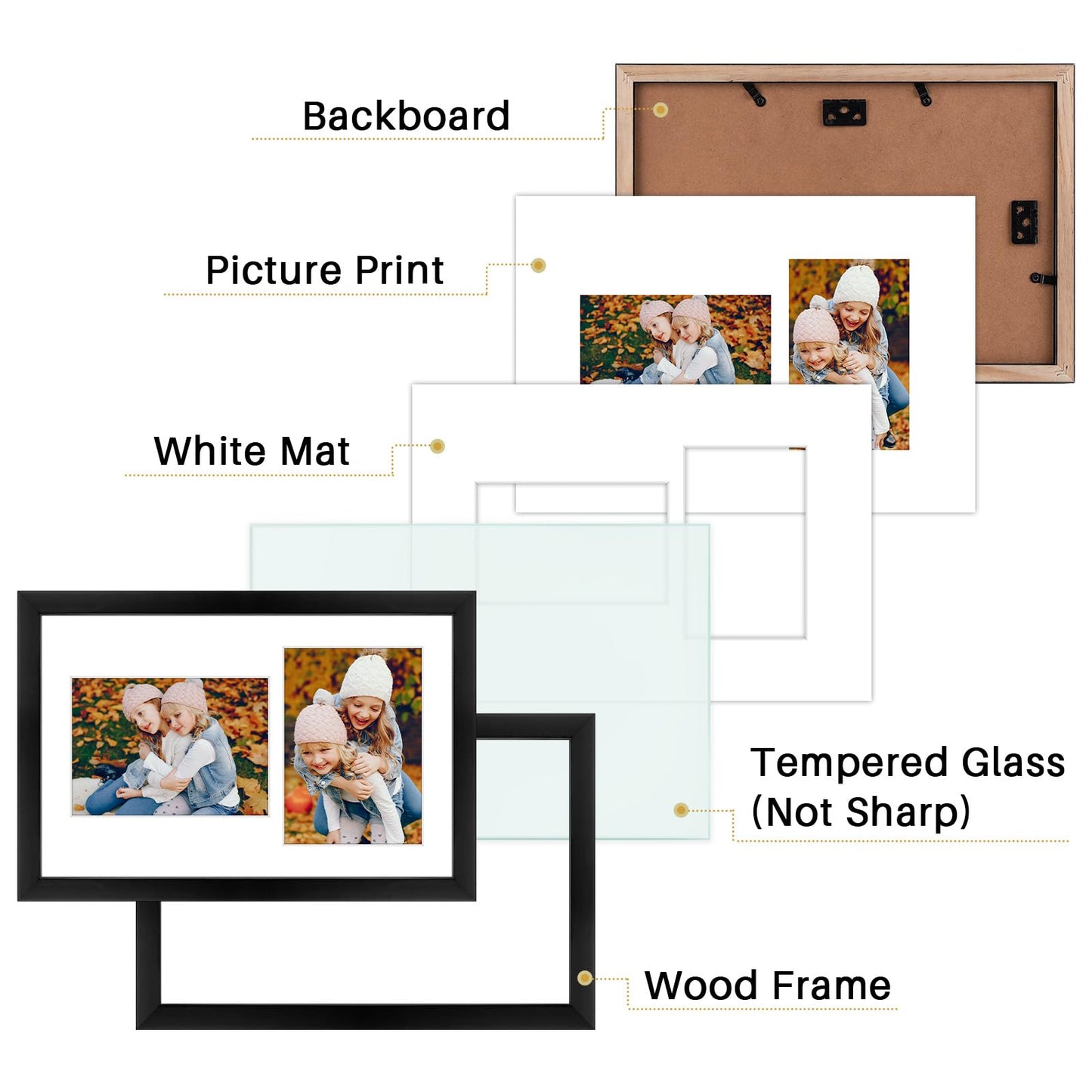 Golden State Art, 5x7 Collage Picture Frame - Solid Wood with Tempered Glass - 9x14 Multi Picture Frame - Displays (2) 5"x7" Photos or One 9"x14" Poster - Black Collage Wall Decor