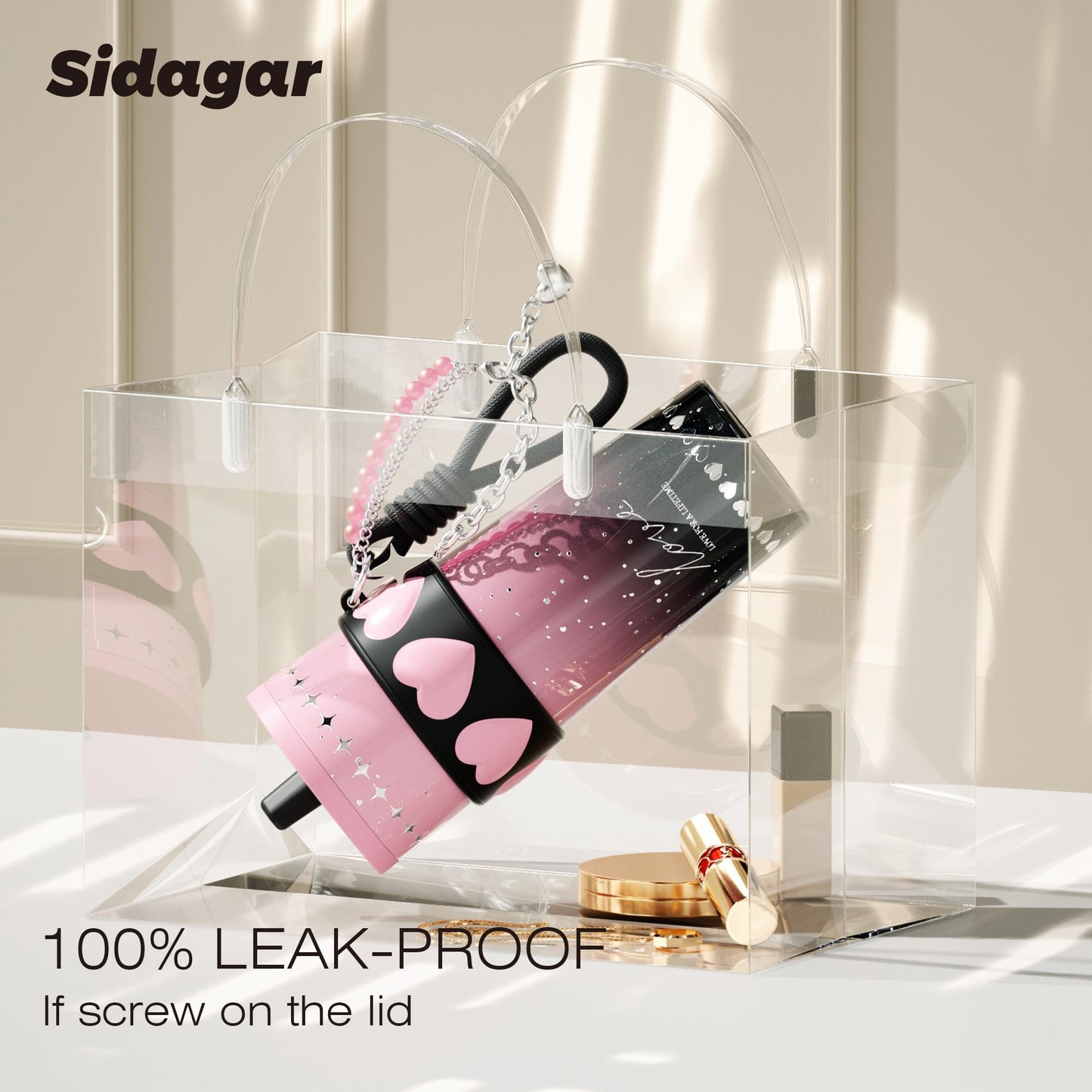 Sidagar 24 oz Stainless Steel Tumbler with Lid and Straw, Insulated Coffee Mug, Leak Proof, Portable Iced Travel Water Bottle, Reusable Thermal Coffee Cup Gift for Women, Pink