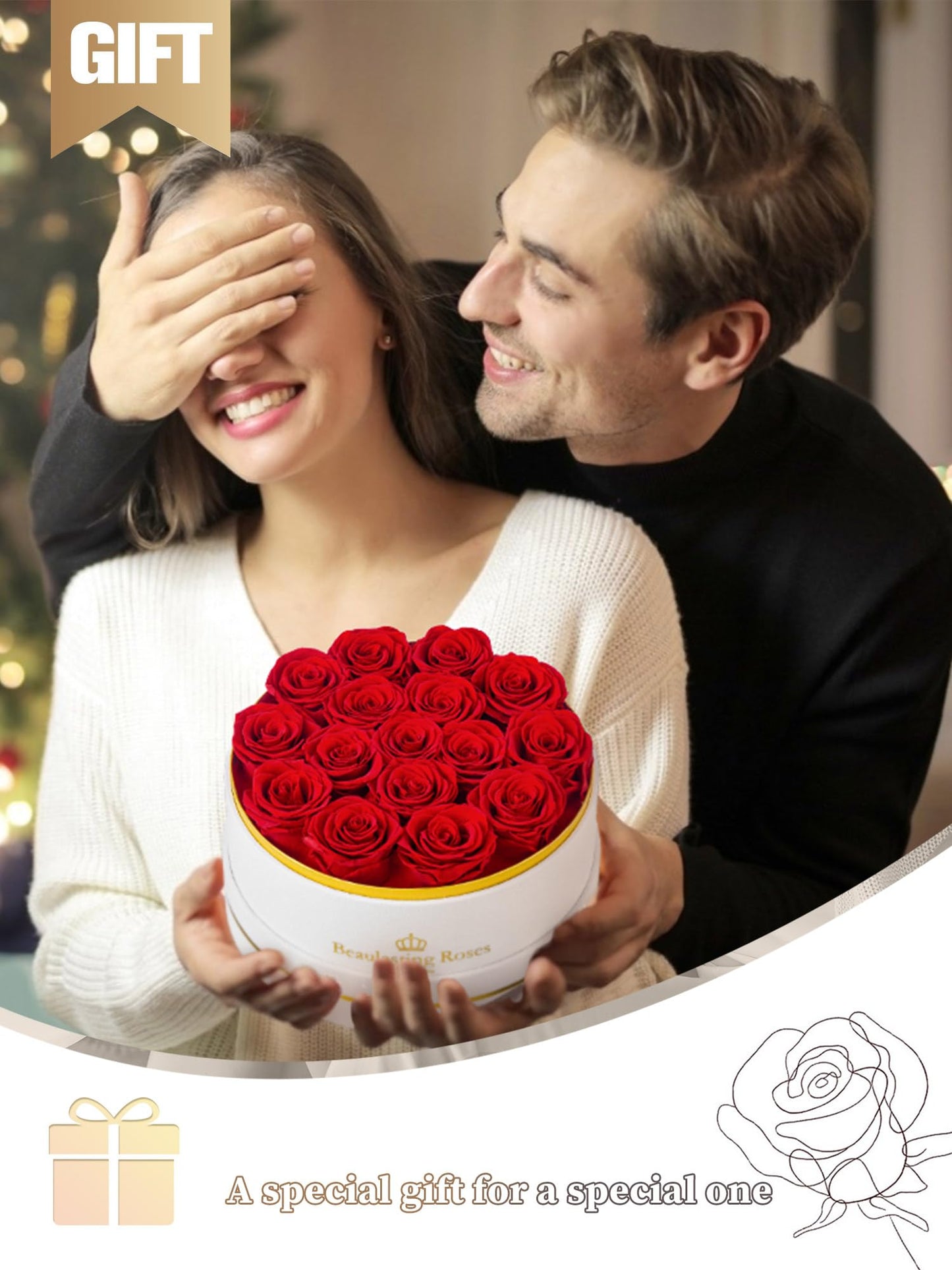 16 Preserved Roses Forever Flowers Real Roses in a Box Mother's Day Birthday Flowers for Her Mom Women Wife Valentine's Day, Red Roses