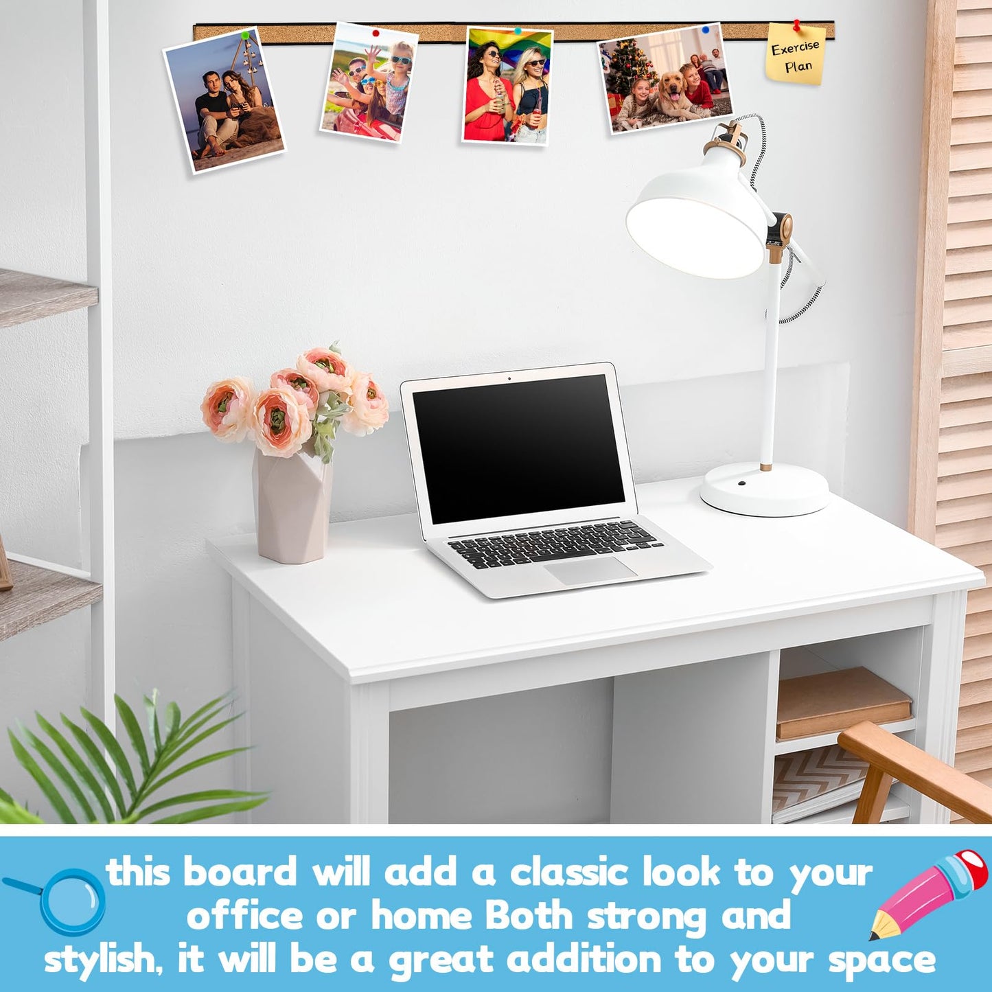 Threehoney 3 Pcs 36'' x 1" Cork Board Strips for Wall, Bulletin Bar, Tack Board With Aluminum Trim - Brown Cork Strips for Classroom, Office Walls, Cubicle