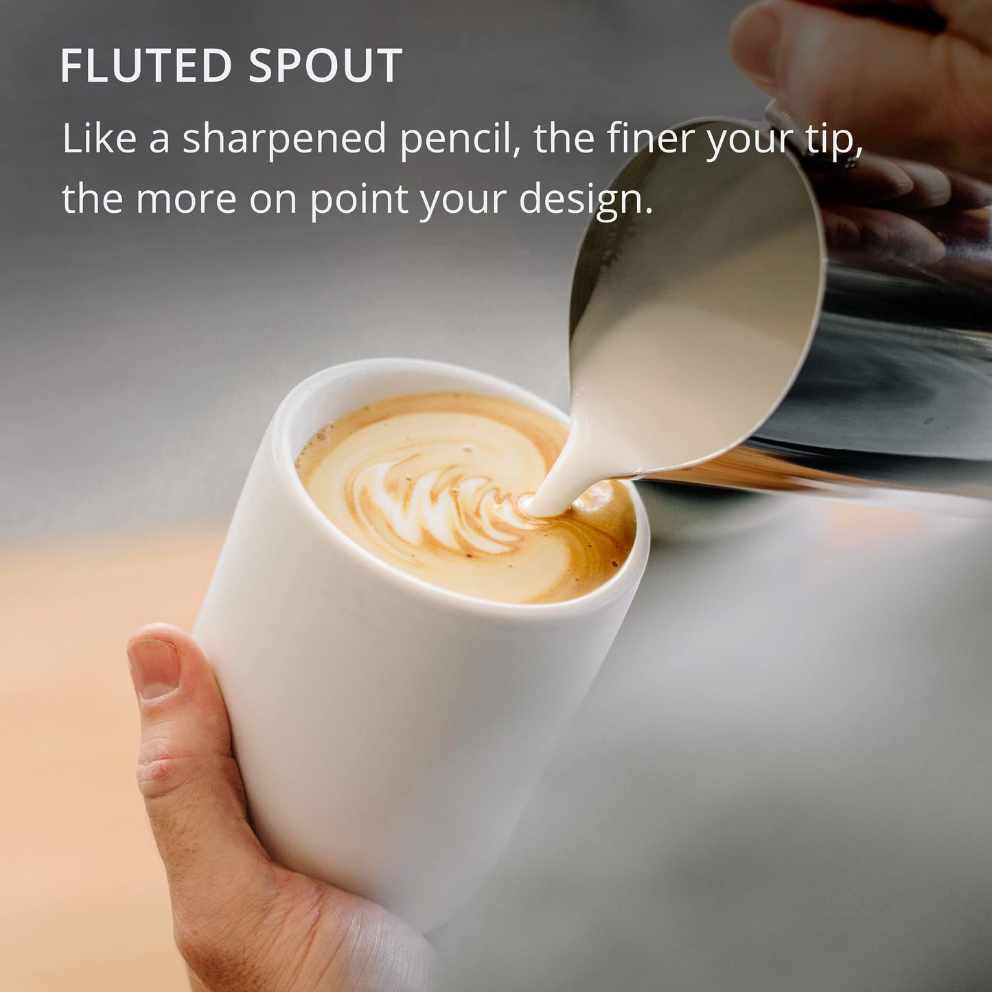 Fellow Eddy Steaming Pitcher - Milk Frother Pitcher with Fluted Spout, Premium Barista Tools for Precision Latte Art, 18/8 Stainless Steel, Graphite, 12oz Jug