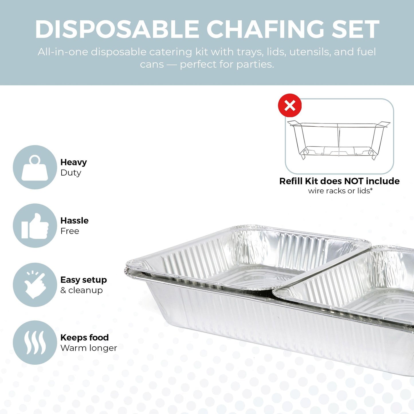 Alpha Living Large Full Size Refill Kit Disposable Chafing Buffet with - Utensils, Fuel Cans Only – Premium Chafing Dish Set for Events, Parties, Catering