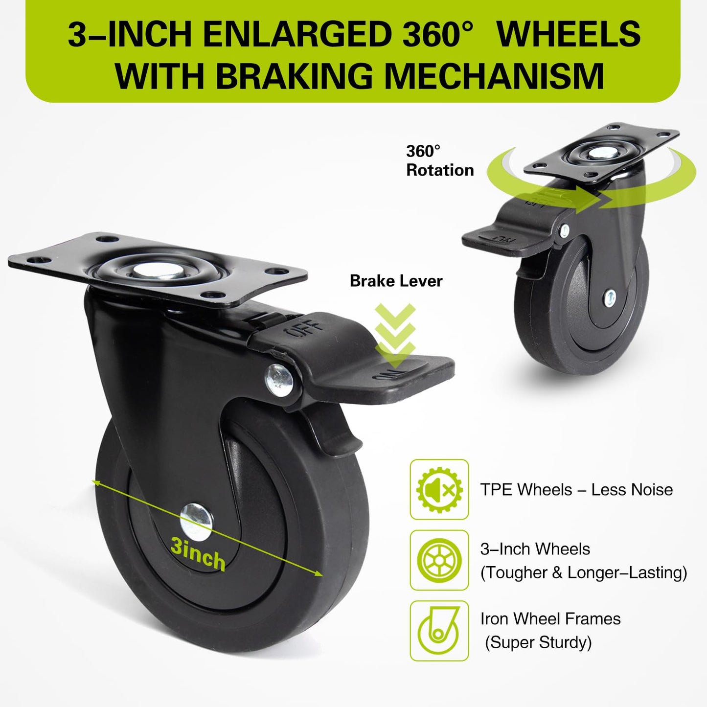 Grenybold Folding Hand Truck with 3-Inch 6 Brake Wheels, 220LBS Capacity Luggage Cart, 21x13 Inch Compact Collapsible Dolly with Bungee Hooks & Strap for Home Travel Grocery Moving