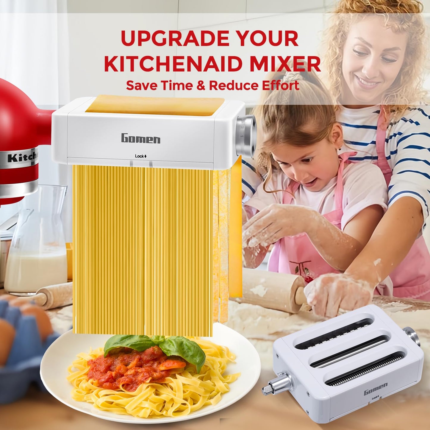3-in-1 Pasta Attachment for Kitchenaid Stand Mixer, Pasta Roller & Cutter Set with Spaghetti & Fettuccine Cutters, Quick Install Pasta Maker Accessories for Home Chefs & Foodie Gifts