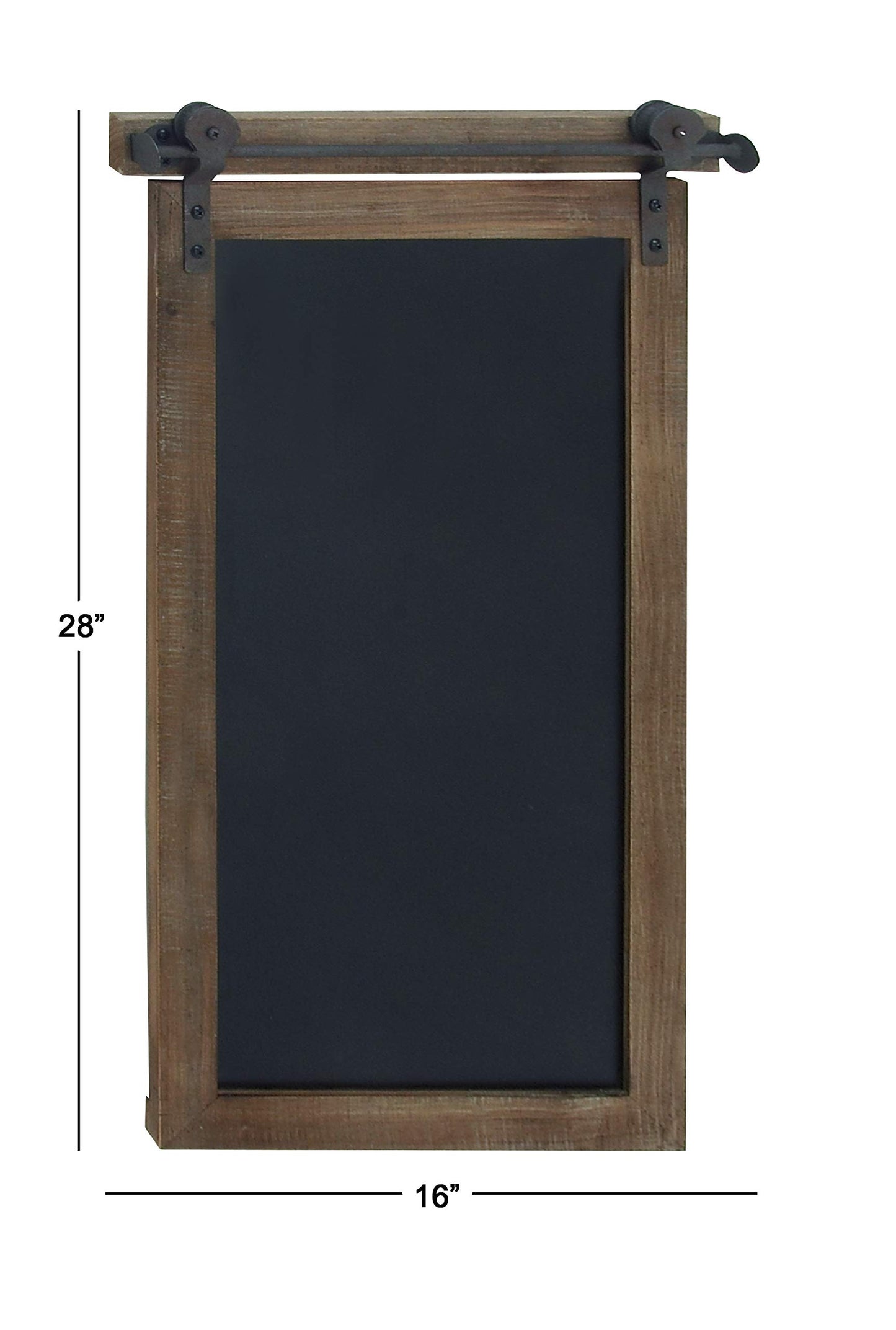 Deco 79 Wood Sign Home Wall Decor Chalkboard Wall Sculpture with Barn Door Inspired Top, Wall Art 16" x 2" x 28", Brown