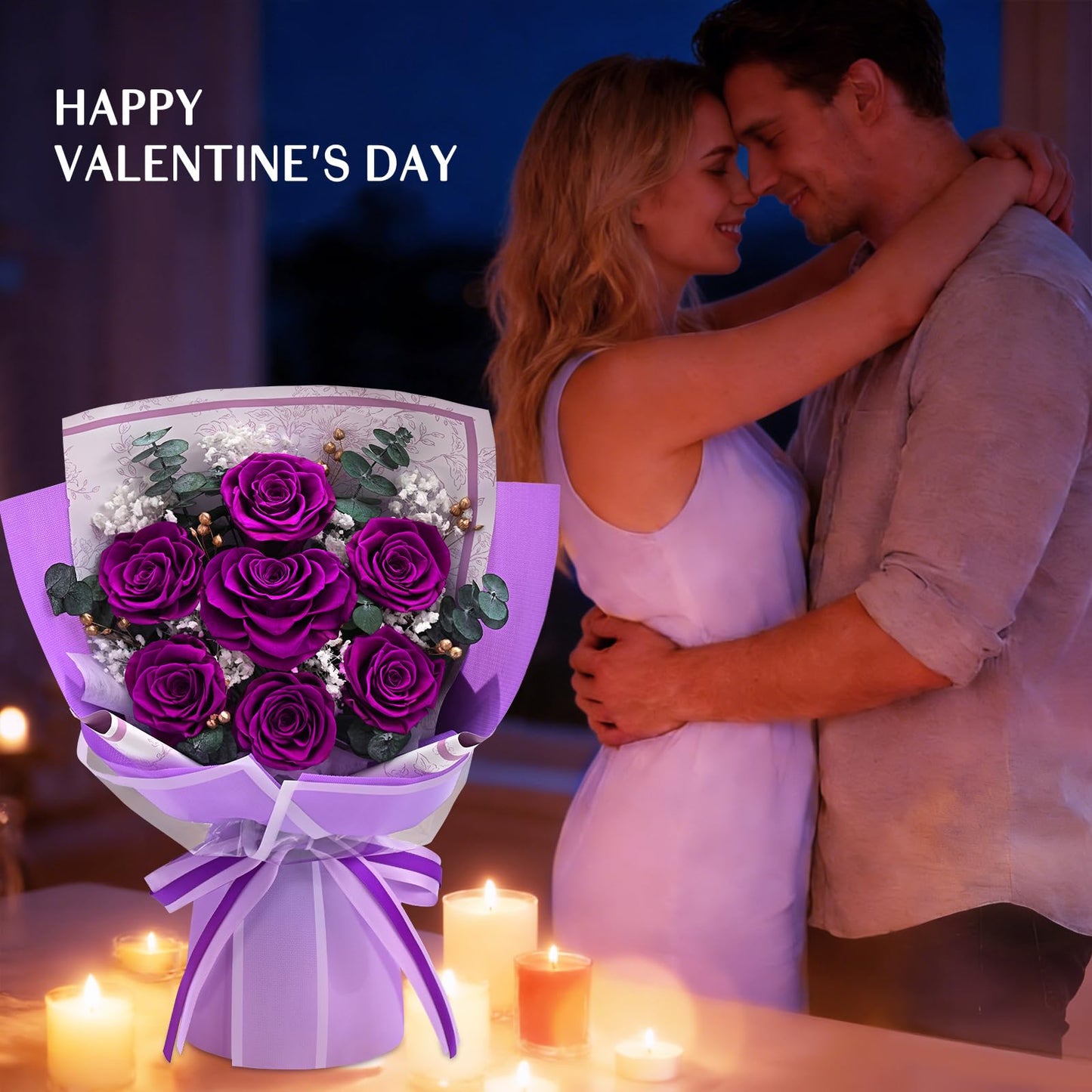 Forever Rose Flowers for Delivery Mothers Day Gifts, 7-Piece Purple Preserved Roses Flowers Bouquet with Vase Gift Box, Long-Lasting Flower Bouquet for Mom Her Women Wife Girlfriend Mothers Day