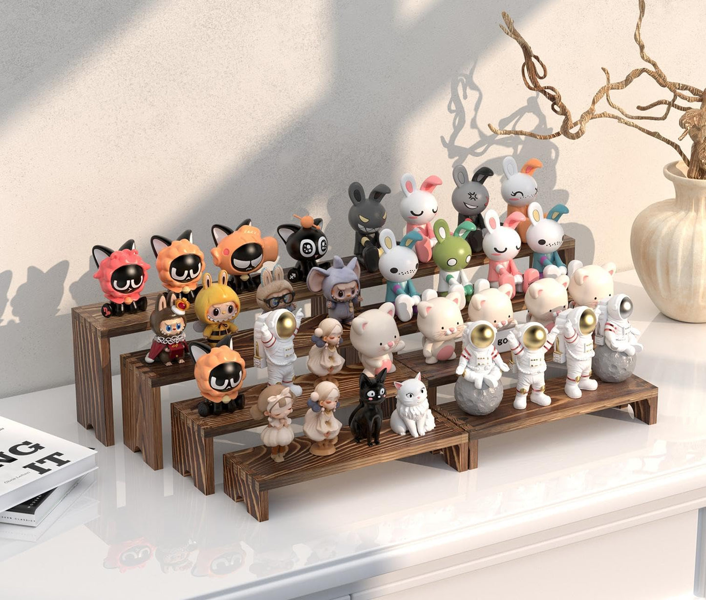 4 Set Wooden Tiered Risers Display Stands for Vendor Events,Stackable Wood Cupcake Display Stand,Farmhouse Decor Wood Dessert Table Display Set,Vendor Booth Display Items,Food Display Risers for Party