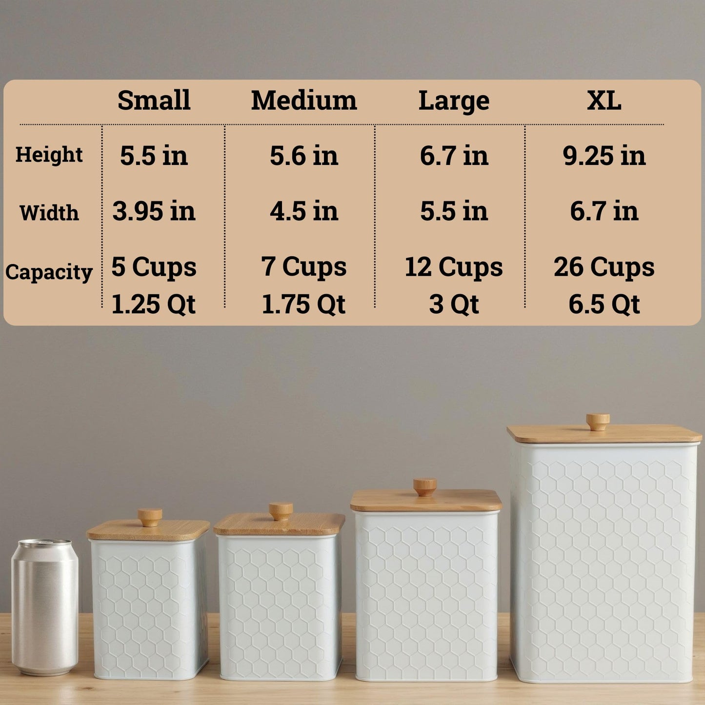 Kitchen Canisters for Countertop Set of 4 - Textured Iron Kitchen Canisters with Airtight Lids - Flour Sugar Canister Set - Flour and Sugar Containers Farmhouse - Coffee Jar for Counter - White Jar x4