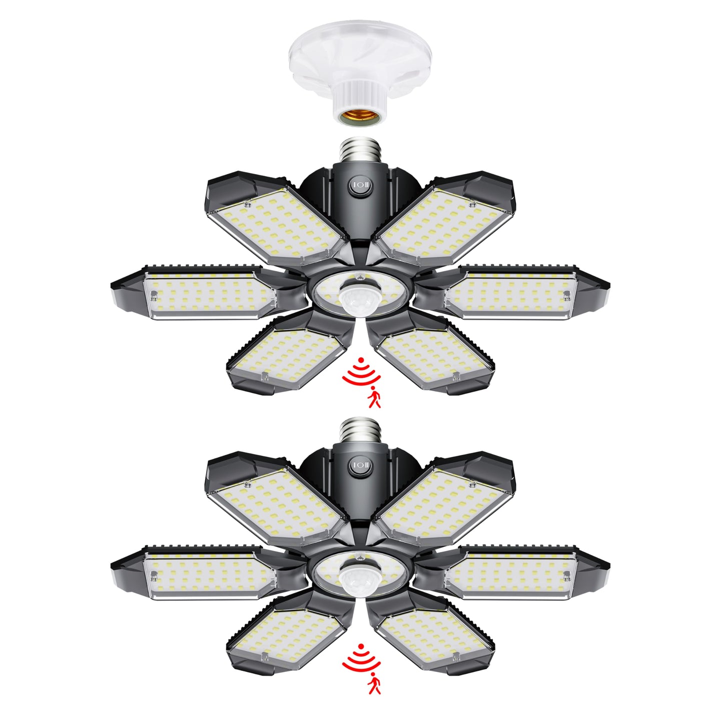 Craftersmark LED Garage Light Motion Sensor - 200W Deformable Garage Lights Ceiling LED, 20000LM Shop Lights Motion Activated, Motion Sensor Light Indoor for Garage, Workshop, Basement,Barn (2 Pack)
